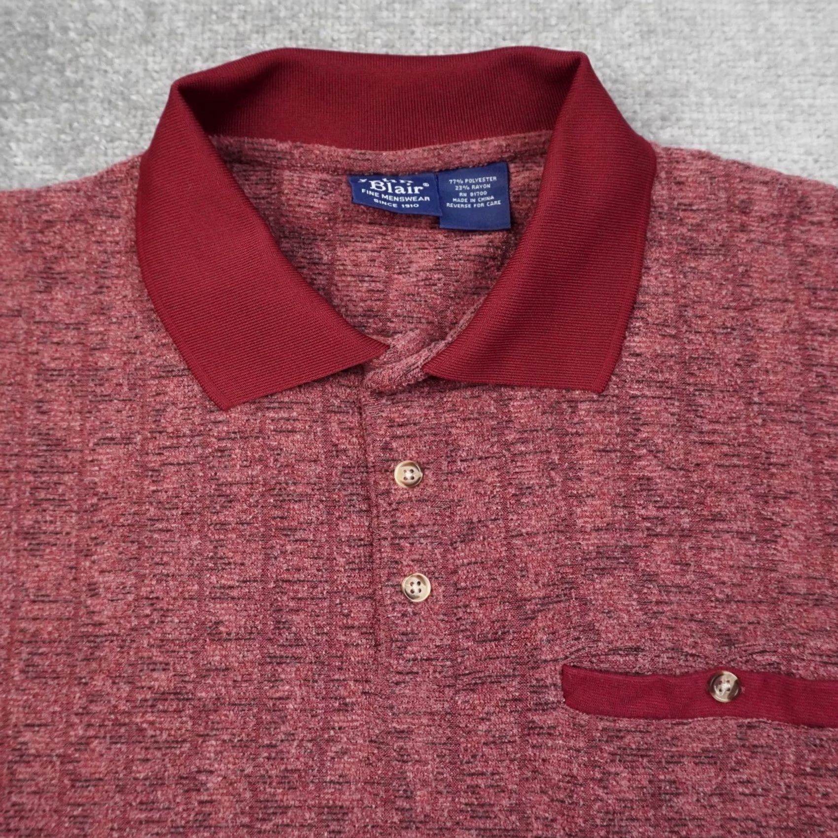 Blair VINTAGE John Blair Shirt Mens Large Retrob Burgundy Collared Button-Up Geometric Long Sleeve Casual Seasonal Clothing Size US L / EU 52-54 / 3 - 7 Thumbnail