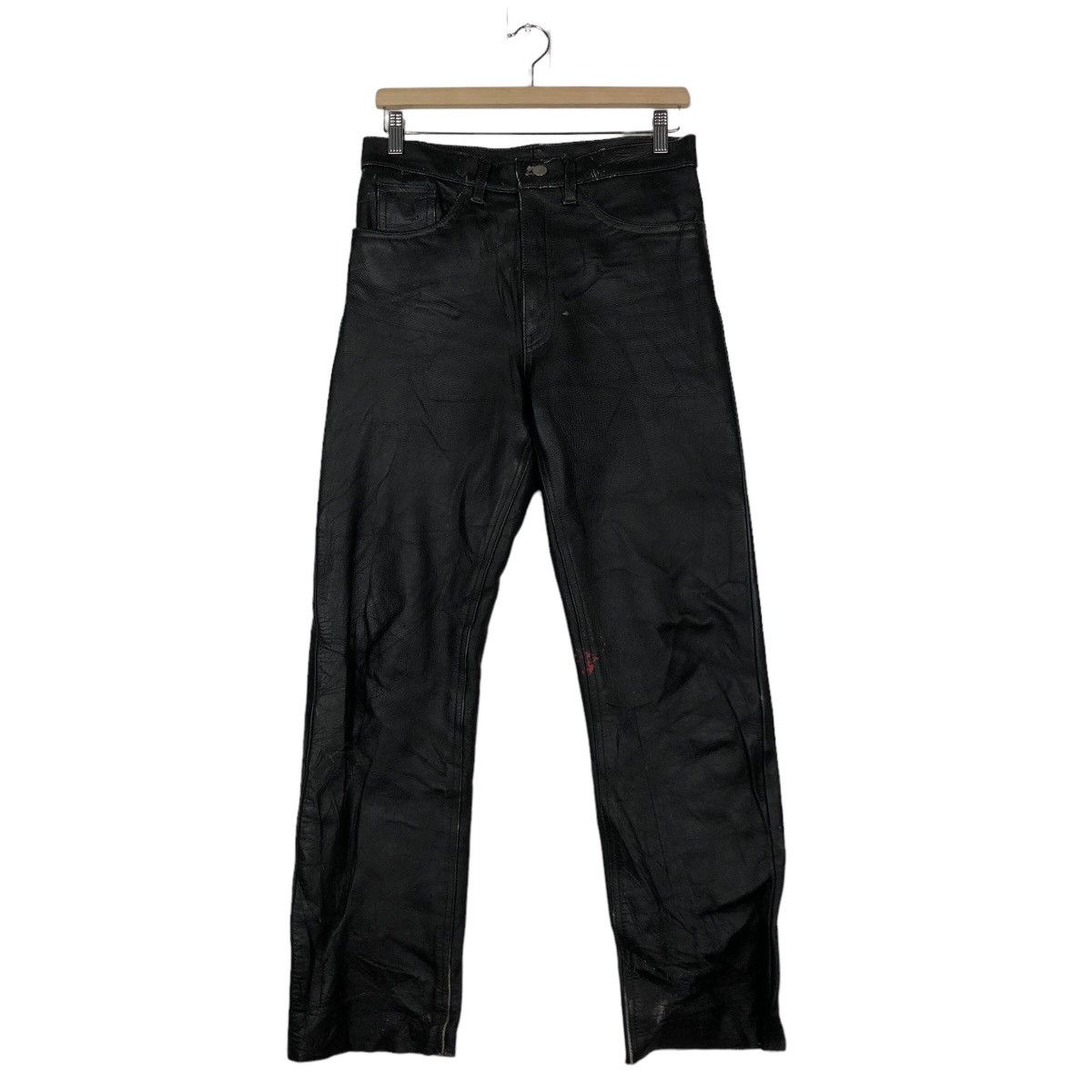 Genuine Leather 🔥Rich Black Vintage Biker Leather Pants Japan Size US 30 / EU 46 - 1 Thumbnail