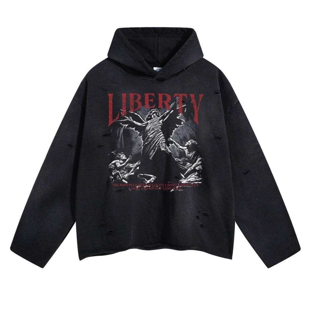 Designer × Vintage Oversized Printed Hoodie Irregularly Perforated Frilled Y2K Size US XL / EU 56 / 4 - 5 Thumbnail