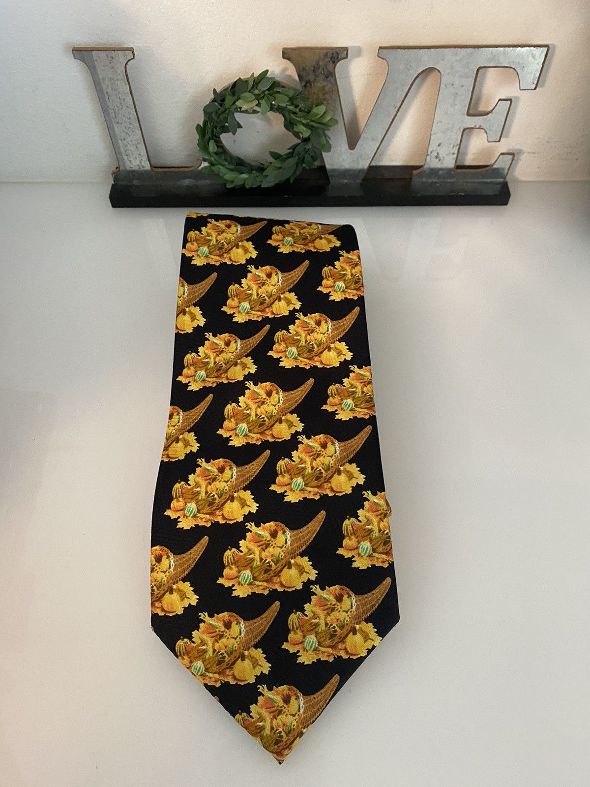 Vintage Wild Ties Cornucopia Repeat Wide Silk Tie Vintage Orange Blk Size ONE SIZE - 14 Thumbnail