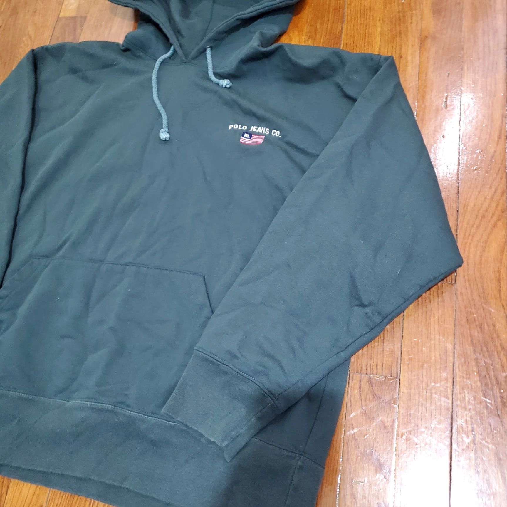 Vintage VINTAGE Ralph Lauren Polo Jeans Co Hoodie Men XL Forest Green 90s Sweatshirt Pullover Hooded Pockets Embroidered Size US XL / EU 56 / 4 - 3 Thumbnail