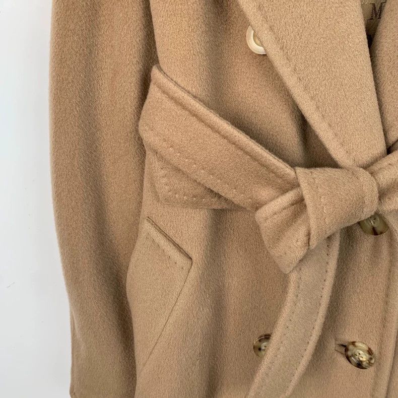 Max Mara Max Mara 101801 brown wool lapel double-breasted belted co Size S / US 4 / IT 40 - 4 Thumbnail