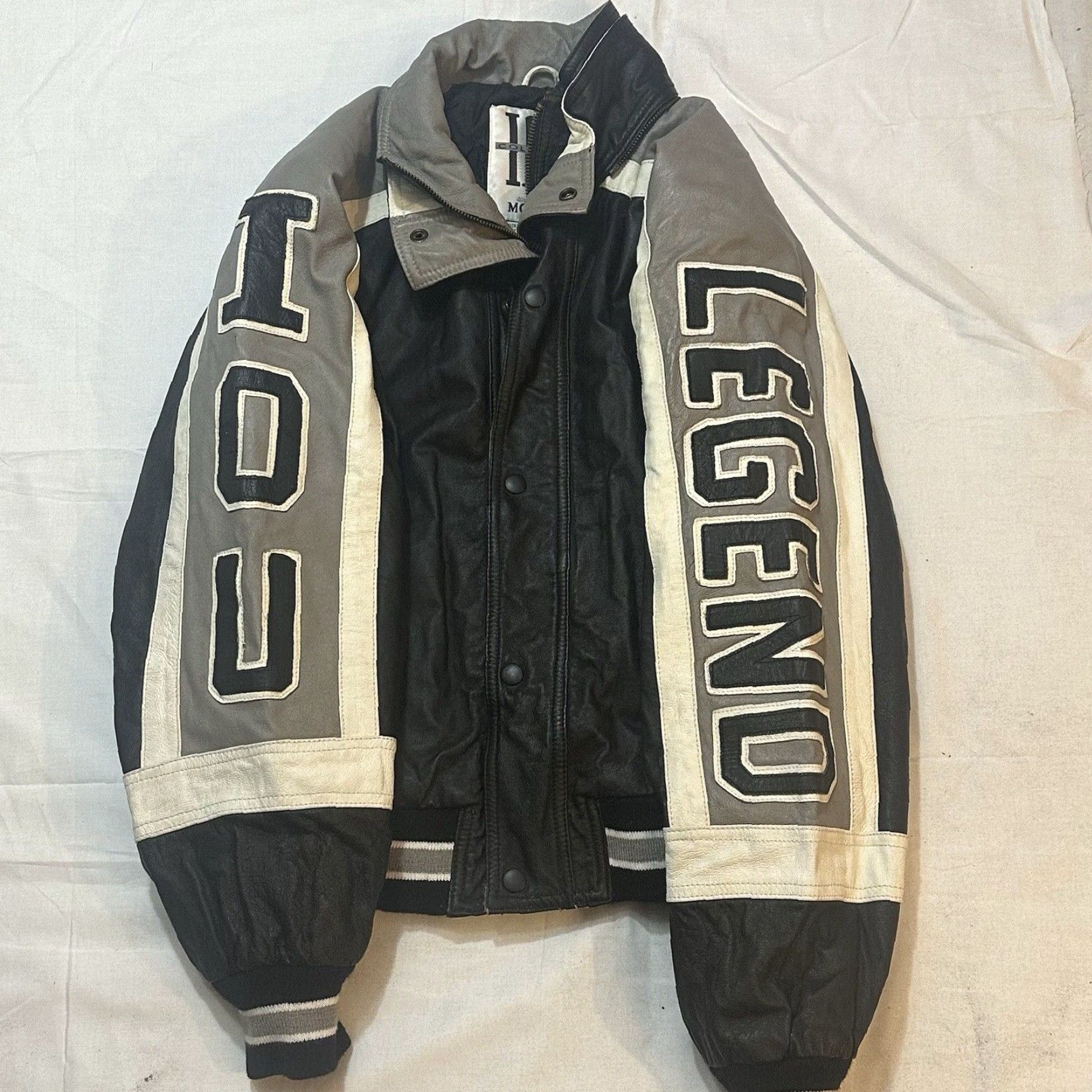 Vintage I.O.U. Legend Leather Shell Racing Jacket Full Zip Button Gray White Black Men S Size US S / EU 44-46 / 1 - 7 Thumbnail