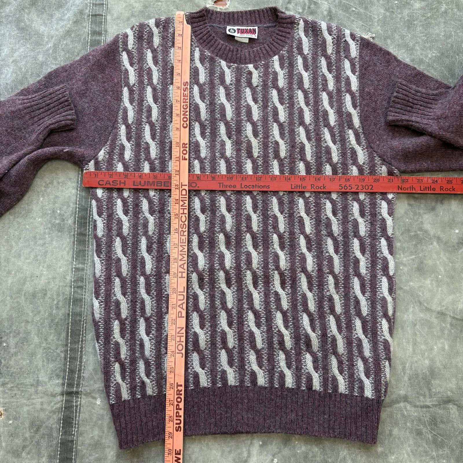 Vintage Vintage 80s Coogi Style Cable Knit Burgundy Cream Sweater Size US L / EU 52-54 / 3 - 4 Thumbnail