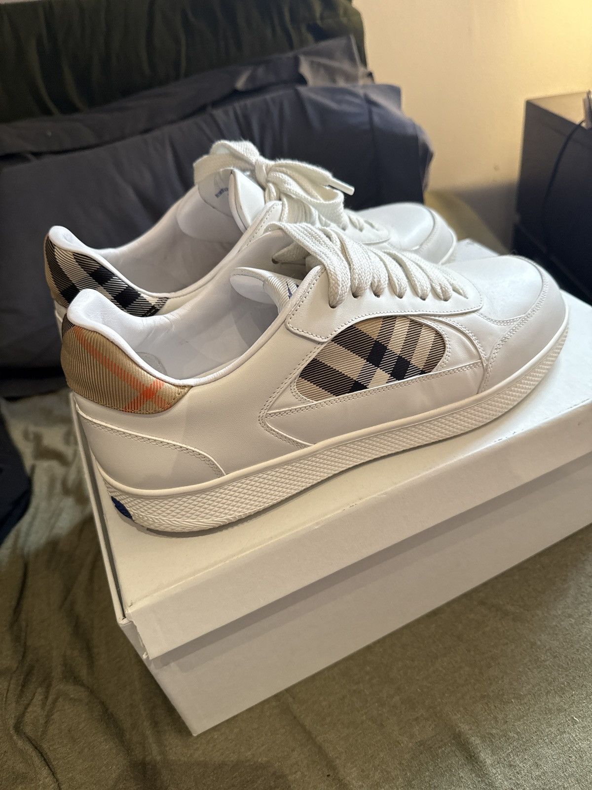 Burberry Burberry leather and check terrace sneakers Size US 12 / EU 45 - 1 Thumbnail