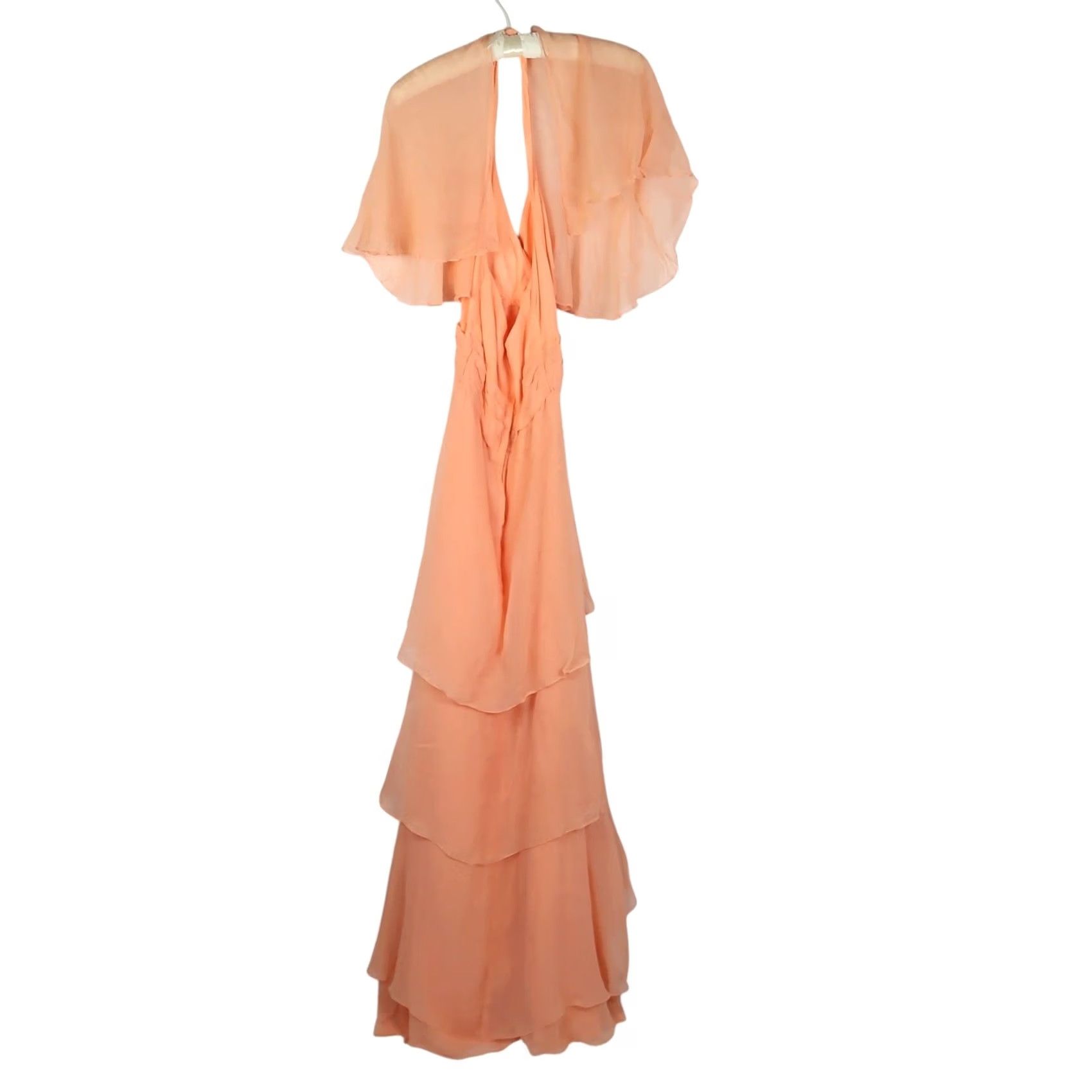 Vintage VINTAGE 70s Peach Orange Chiffon Ruffle Maxi Dress Formal Gown XS Women Sleeveless Halter Wedding Bohemian 70s Strapless? Size XS / US 0-2 / IT 36-38 - 4 Thumbnail