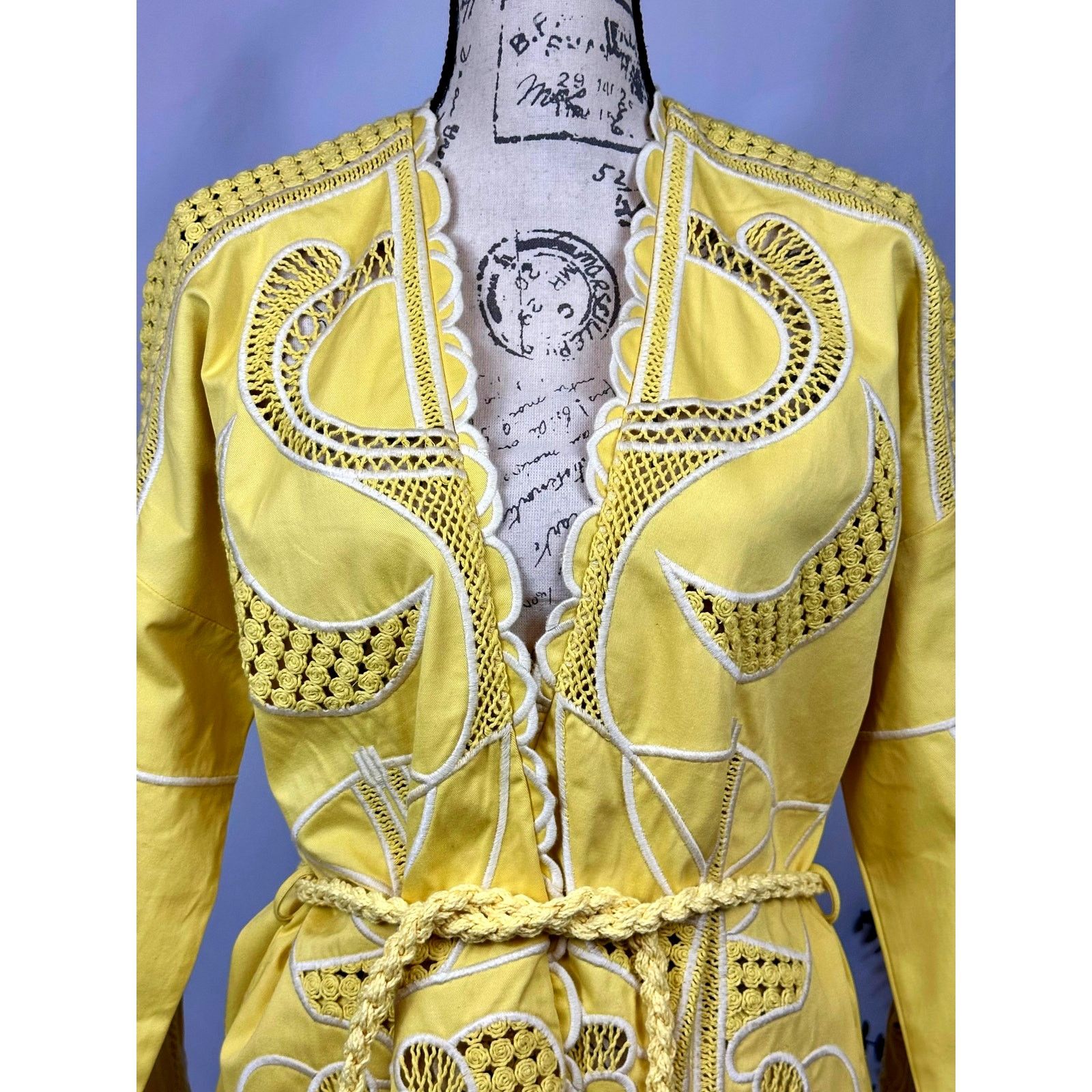 Maje Maje Crochet-Panel Cotton Jacket Belt Yellow size 40 (L) Size L / US 10 / IT 46 - 11 Thumbnail