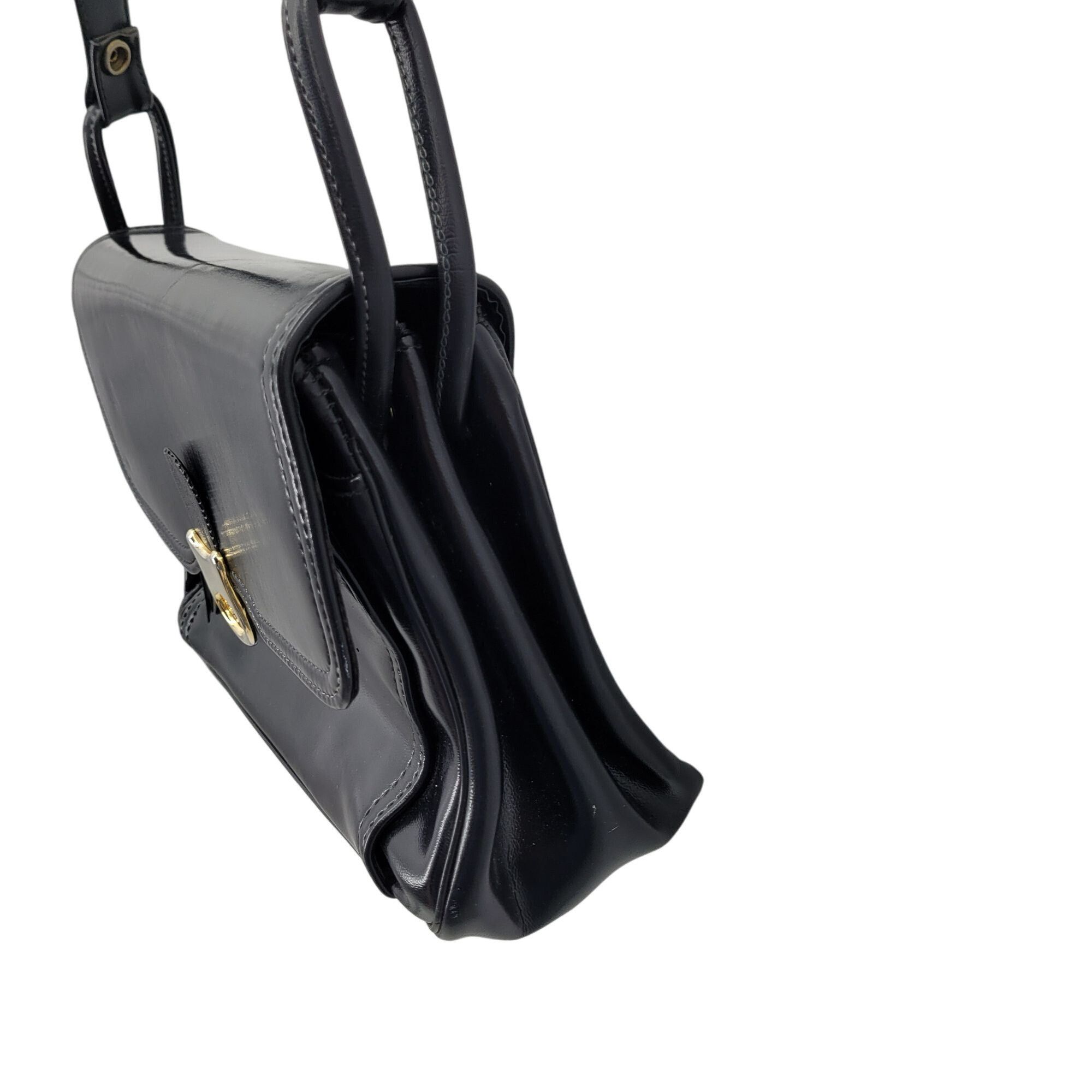 Vintage Vintage 60s Handbag Black Leather Shoulder Bag Adjustable S Size ONE SIZE - 5 Thumbnail