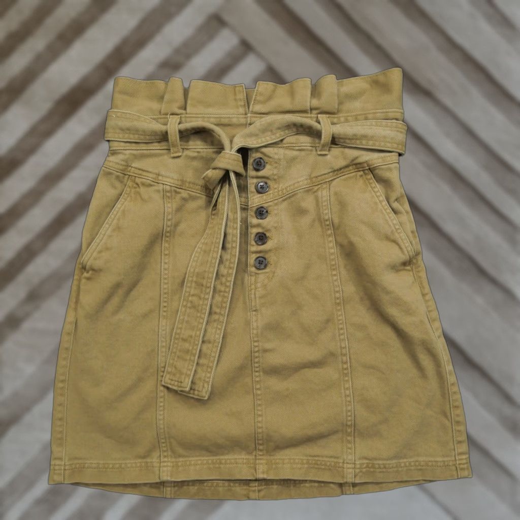Banana Republic VINTAGE Banana Republic Skirt Womens 6 Brown Canvas Button Fly Tie Belt Short Pencil Skirt Brown Womens Size 28" / US 6 / IT 42 - 1 Thumbnail