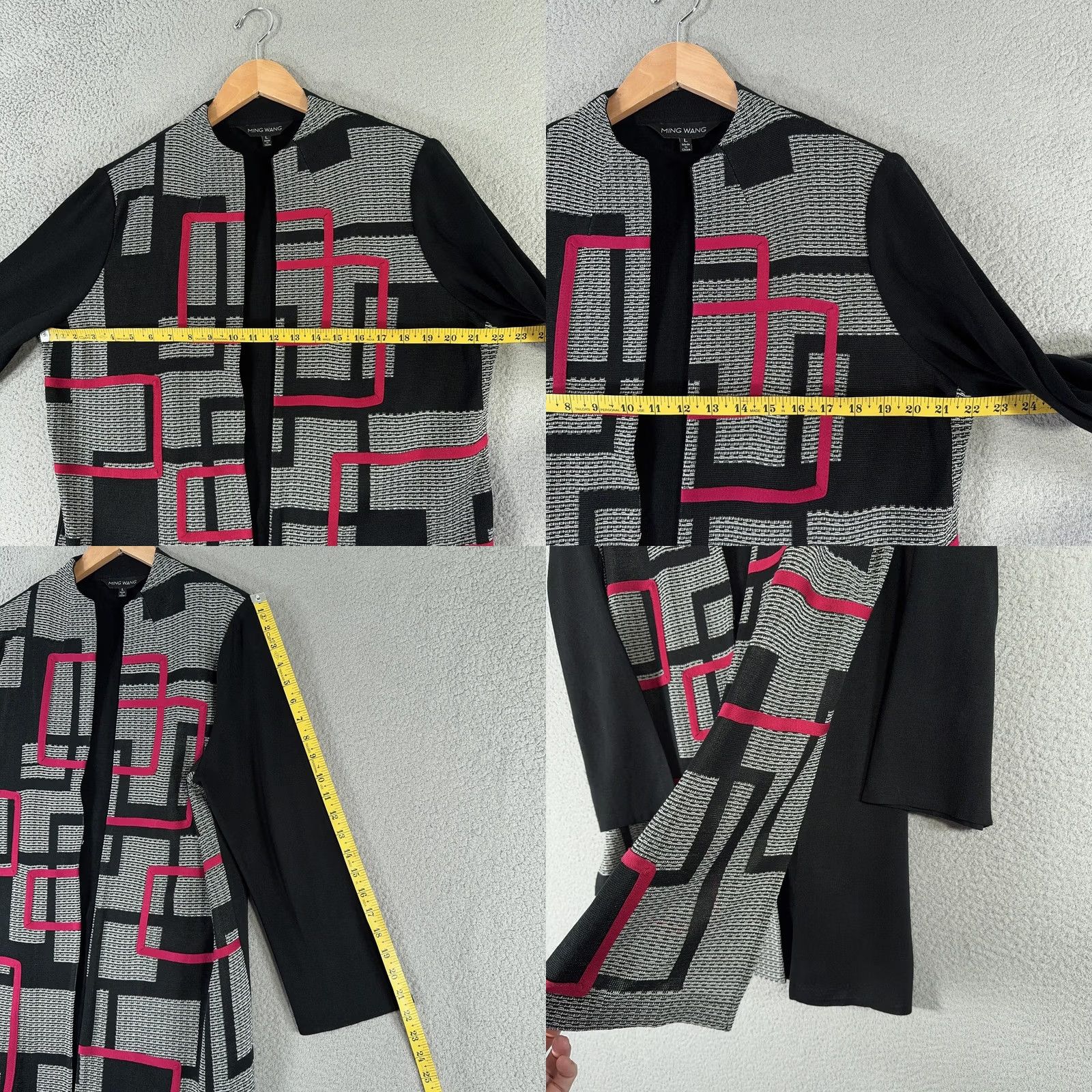 Vintage VINTAGE: Ming Wang Jacket Womens Large Black Red Gray Geometric Open Front Knit Career Size L / US 10 / IT 46 - 8 Thumbnail