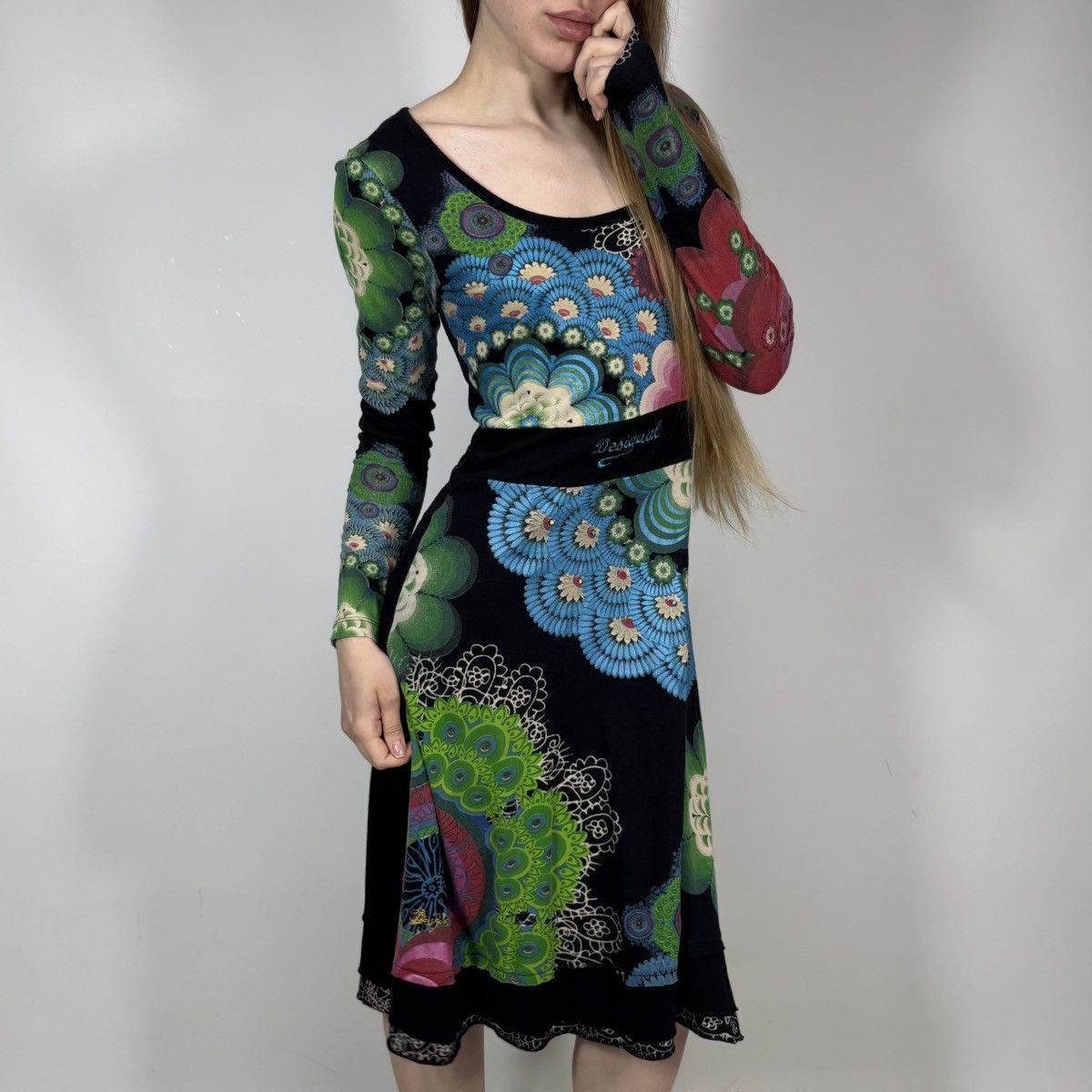 Desigual Vintage Y2K Desigual Floral Abstract Retro Style Midi Dress Size M / US 6-8 / IT 42-44 - 3 Thumbnail