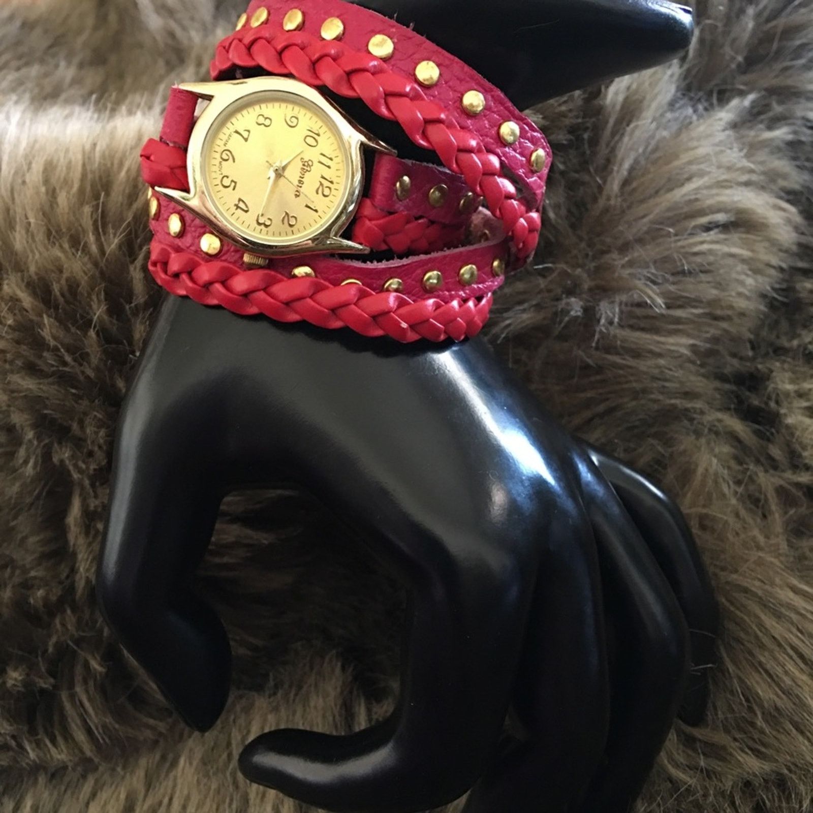 Geneva Geneva red braided leather wrap bracelet watch Size ONE SIZE - 3 Thumbnail
