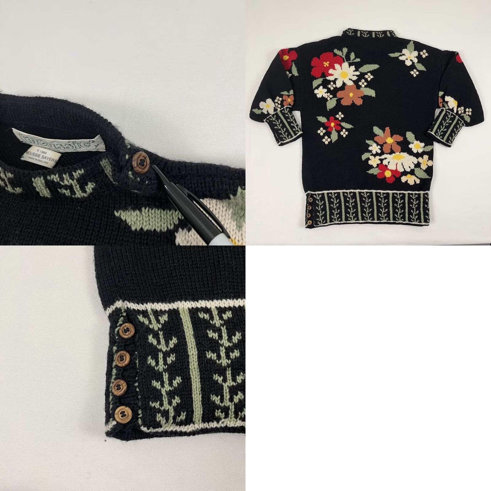 Vintage VINTAGE Moussie Sayers Sweater Women M / L Black Floral Wool Jumper England Boho Size M / US 6-8 / IT 42-44 - 8 Thumbnail