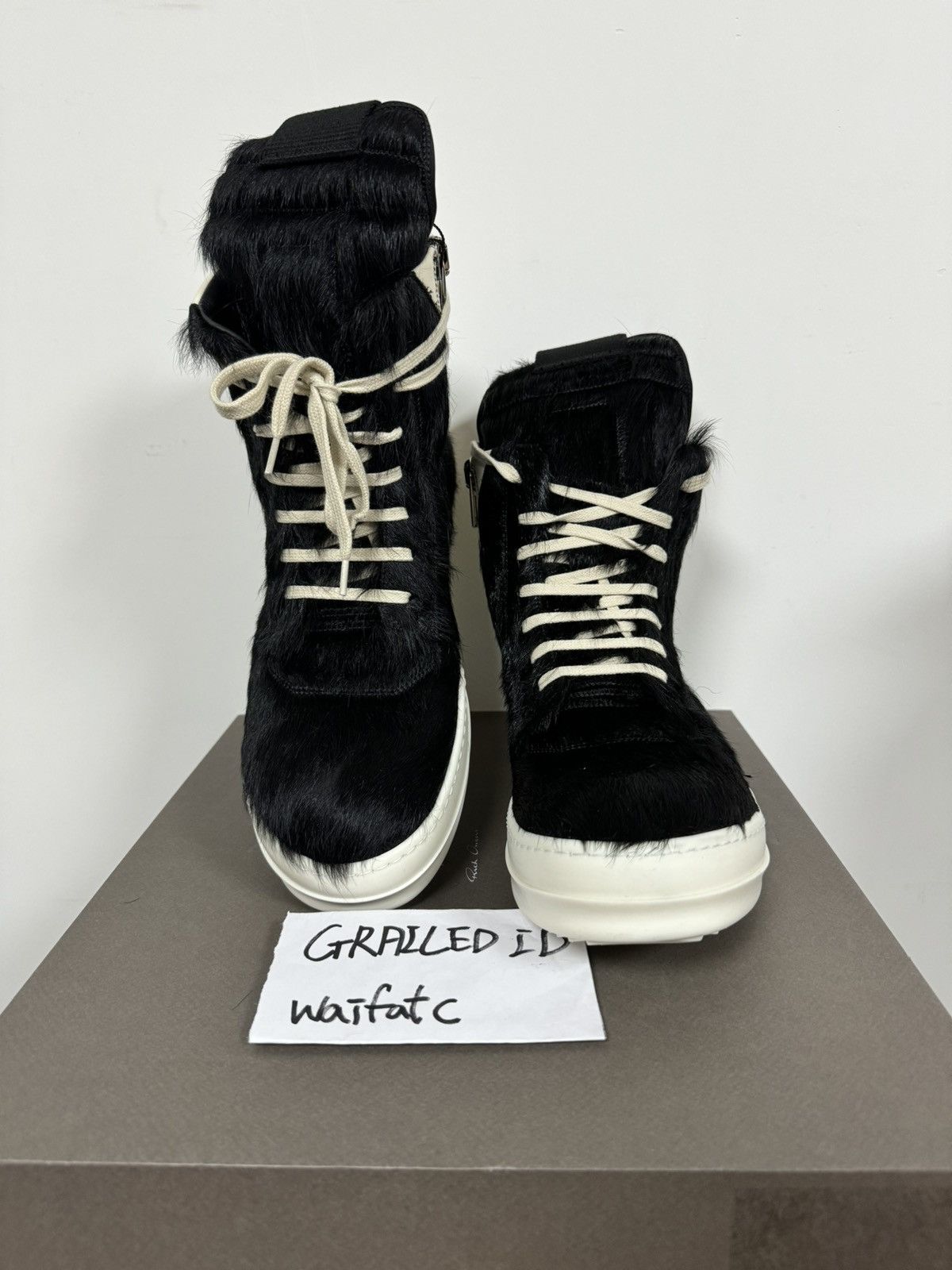 Rick Owens RICK OWENS PONY HAIR LEATHER BLACK MILK GEOBASKETS Size US 10 / EU 43 - 3 Thumbnail
