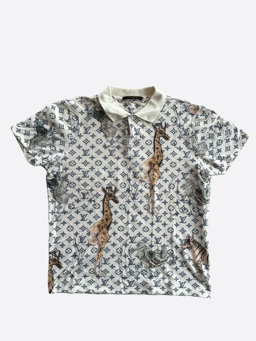 Louis Vuitton Men's White Cotton Chapman Monogram Animals Polo