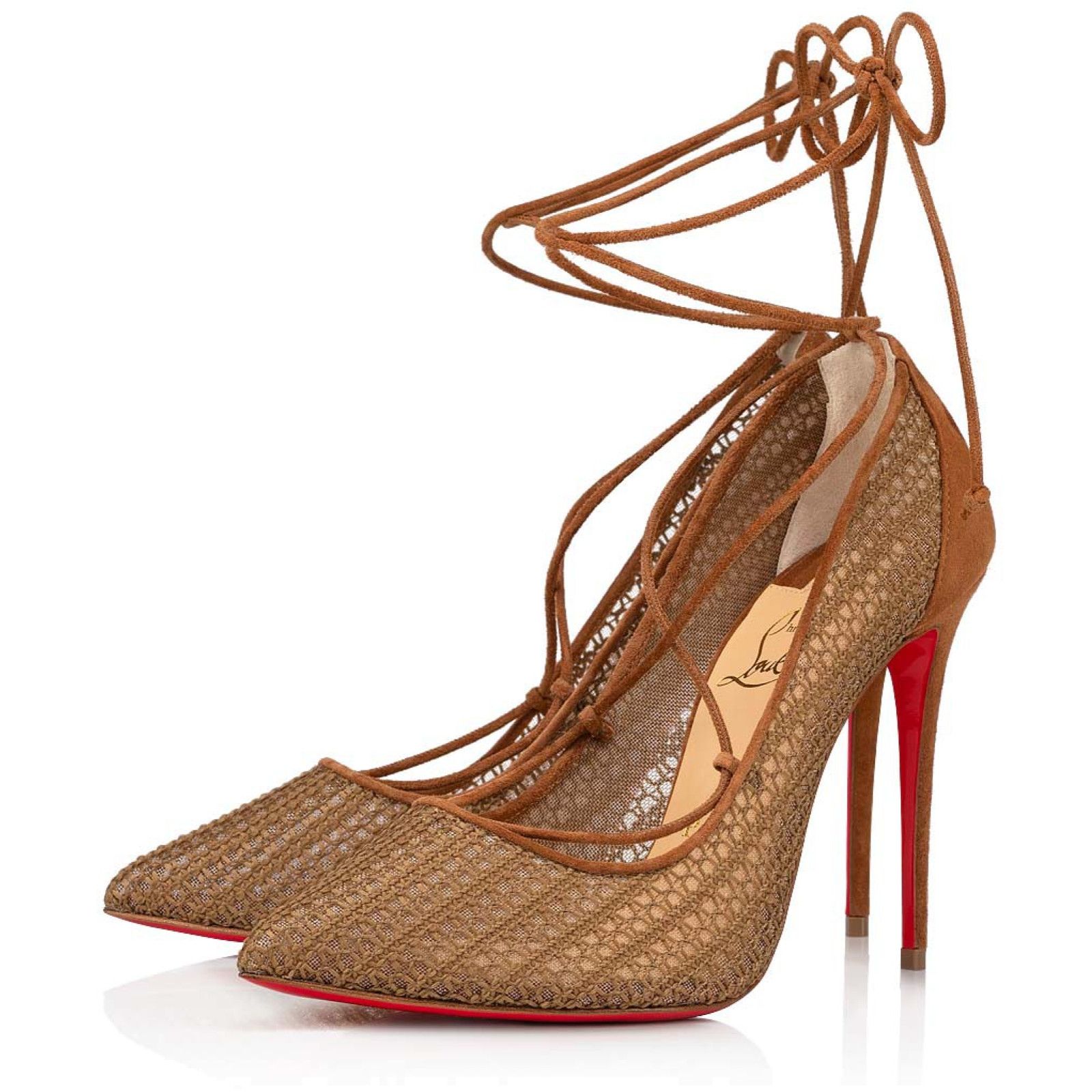 Christian Louboutin Peropik 100 Biscotto Brown Suede Lace Up Tie Heel Pump 37 Size US 7 / IT 37 - 1 Thumbnail