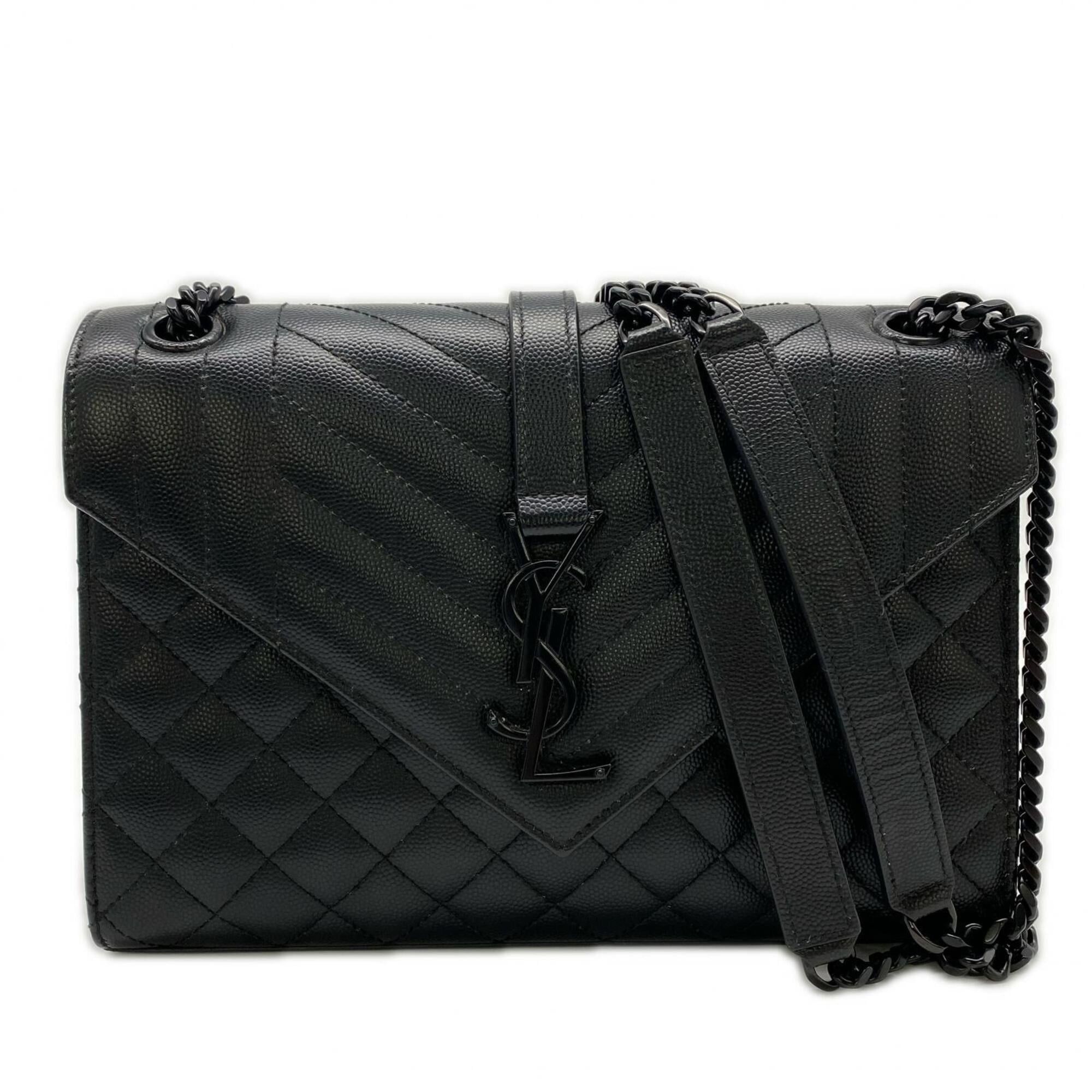 Yves Saint Laurent YVES SAINT LAURENT Mixed Matelassé Lambskin Envelope Medium Shoulder Bag 600185 Black Women's Size ONE SIZE - 1 Thumbnail