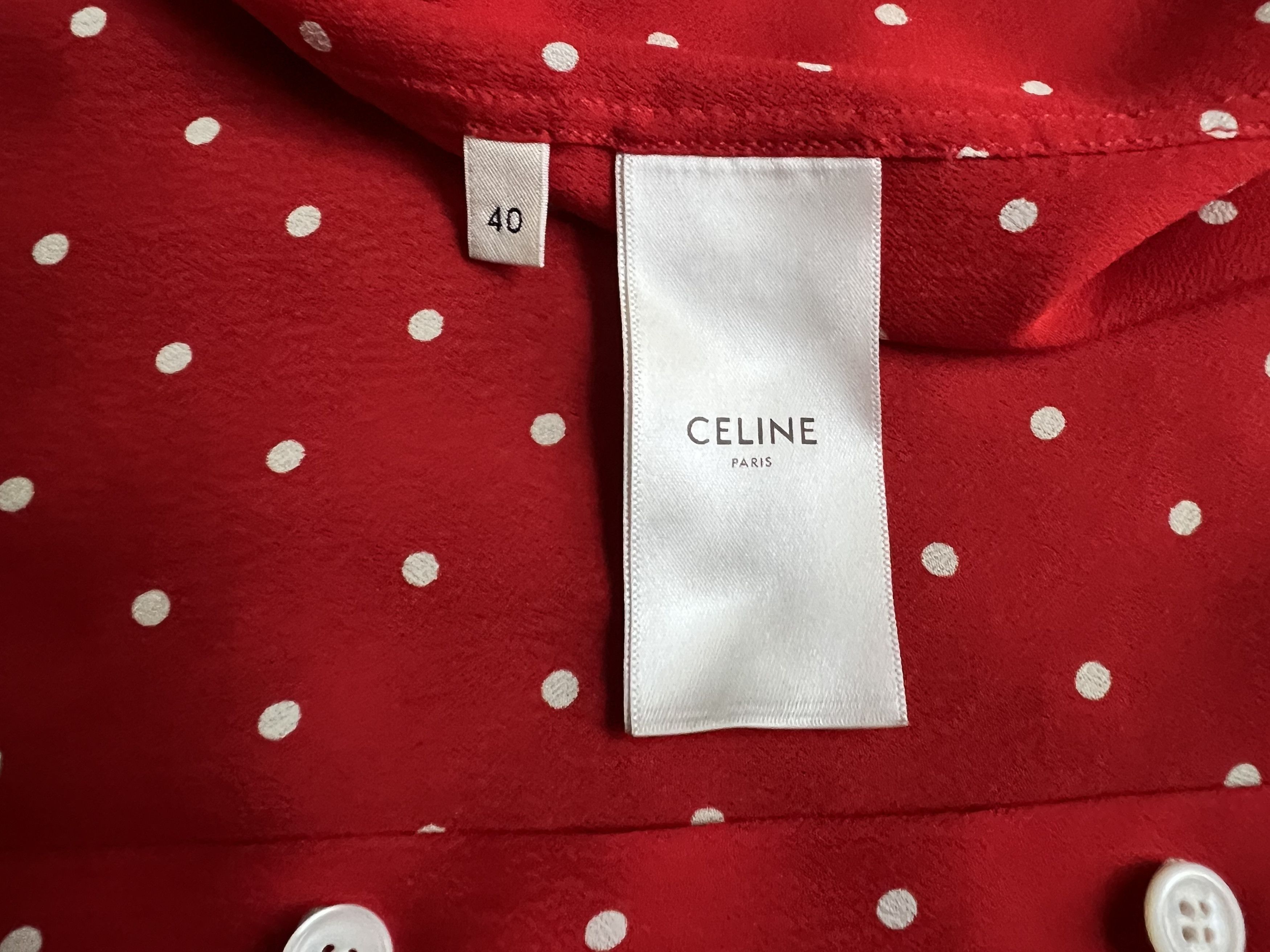 Celine × Hedi Slimane Celine Red Silk White Polka Dot Shirt Size M / US 6-8 / IT 42-44 - 5 Thumbnail