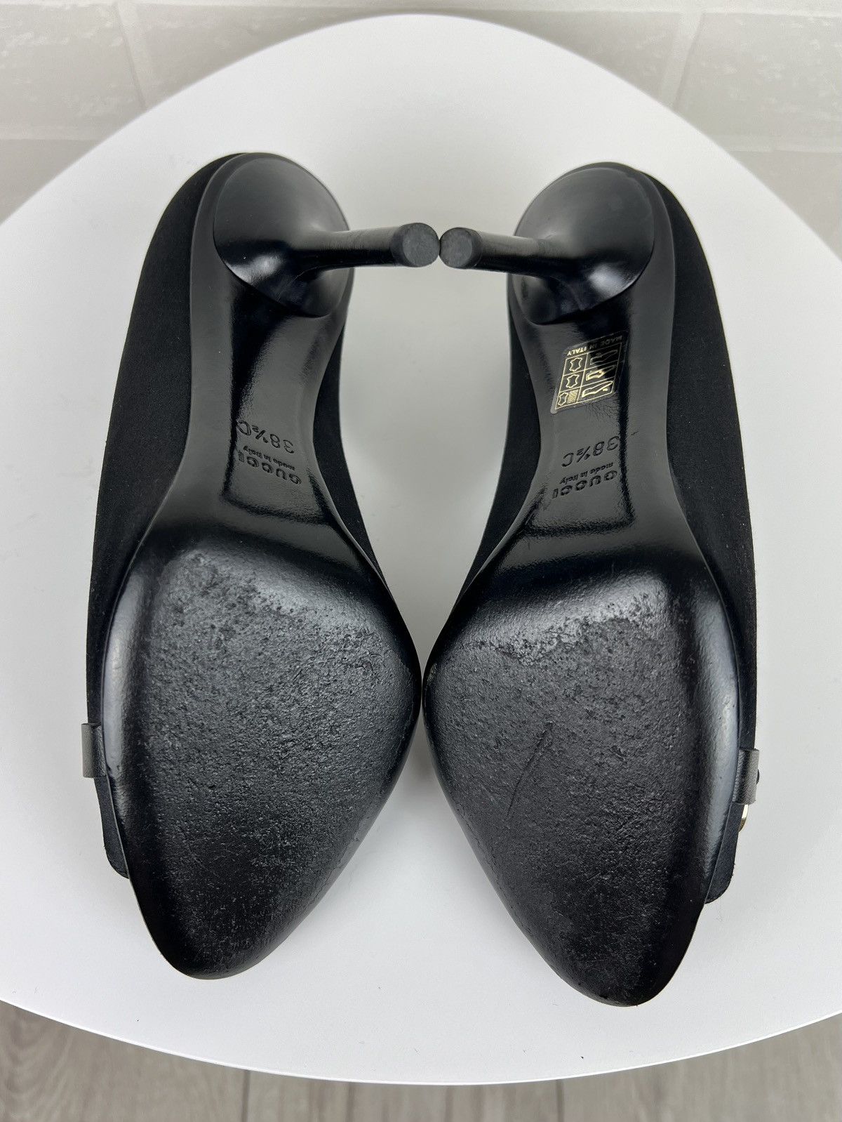 Gucci GUCCI Heels Satin Shoes Rhinestone Crystal Horsebit Peep Toe Size US 8.5 / IT 38.5 - 14 Thumbnail