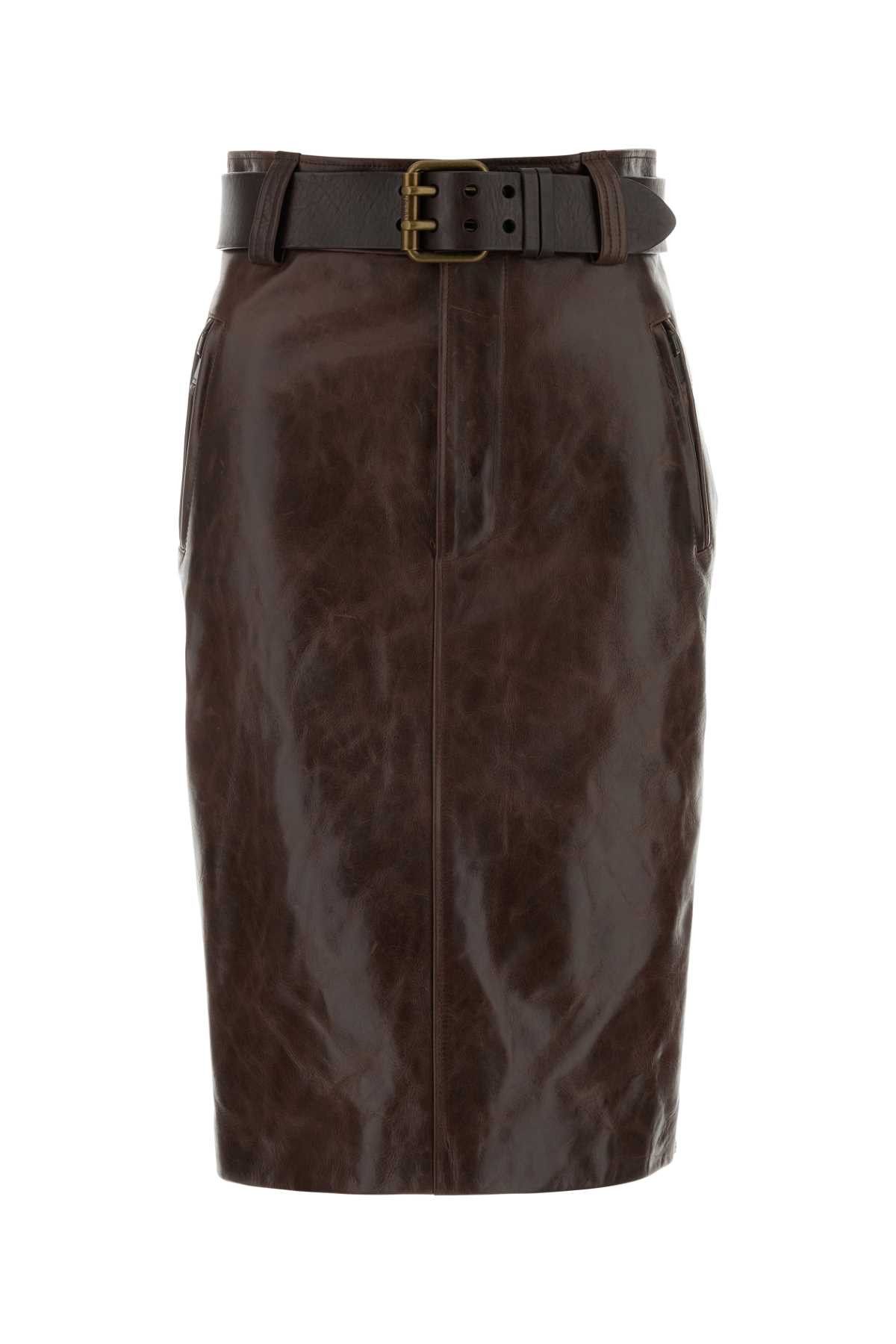 Saint Laurent Paris Brown Leather Skirt Size 27" / US 4 / IT 40 - 1 Thumbnail