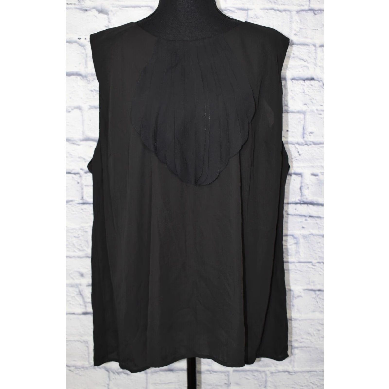 Vintage Milano Womens Blouse Sleeveless Top Plus 2XL Black Ruffle NEW Size XXL / US 16-18 / IT 52-54 - 2 Thumbnail
