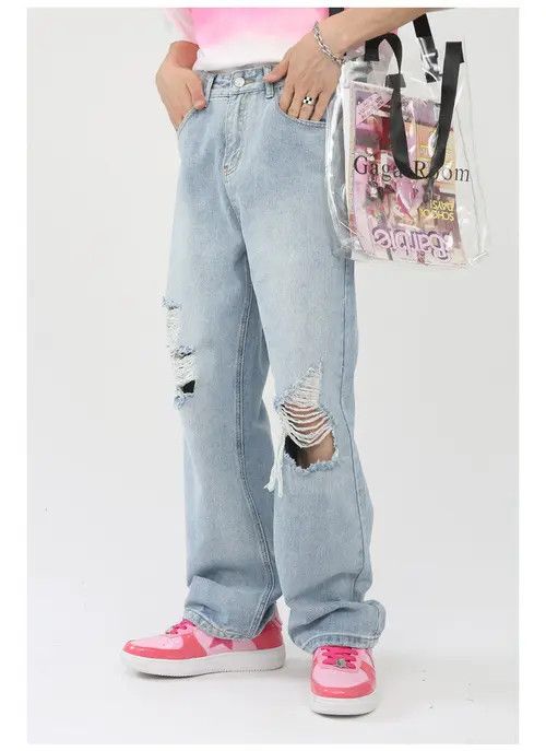 Hypebeast × Japanese Brand × Jean Men's loose washed straight ripped jeans Size US 32 / EU 48 - 4 Thumbnail