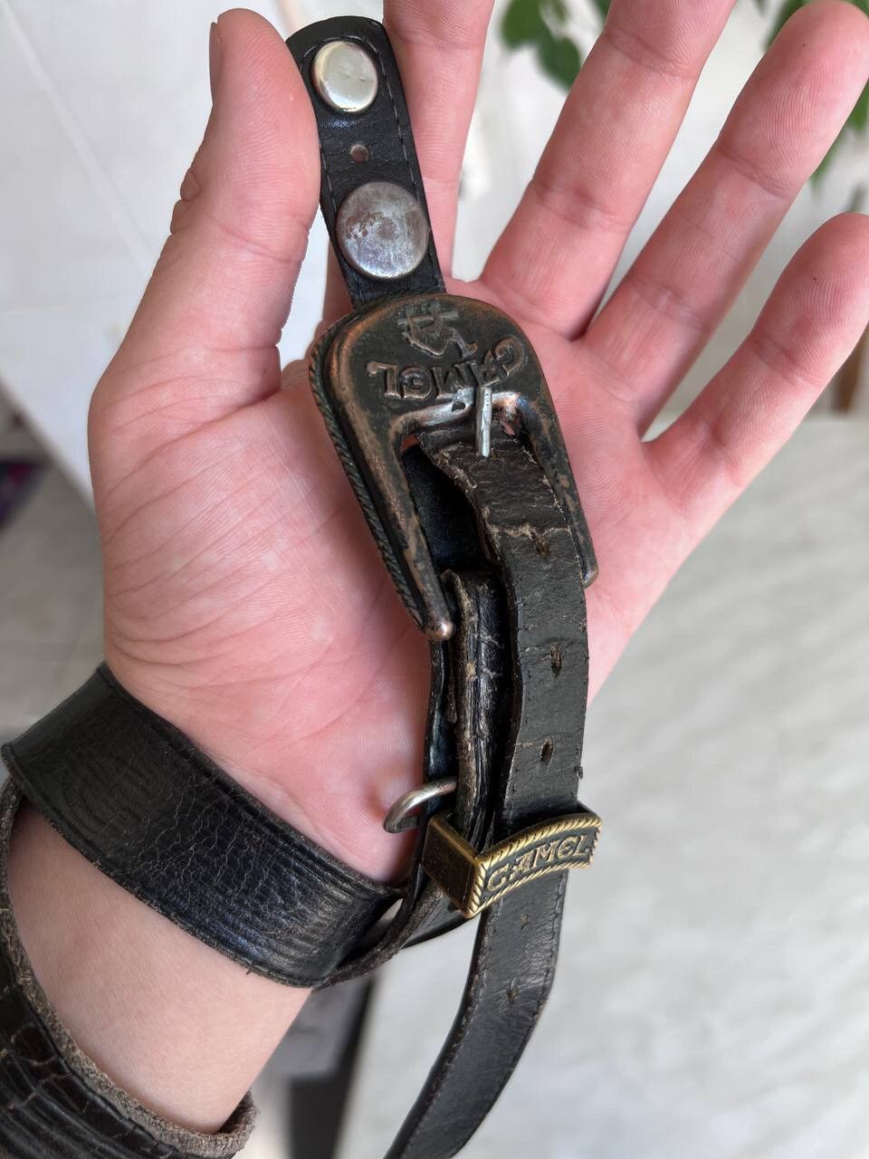 Vintage 90s Camel Vintage Leather Belt Y2K Avant-garde Belt USA Size ONE SIZE - 2 Thumbnail