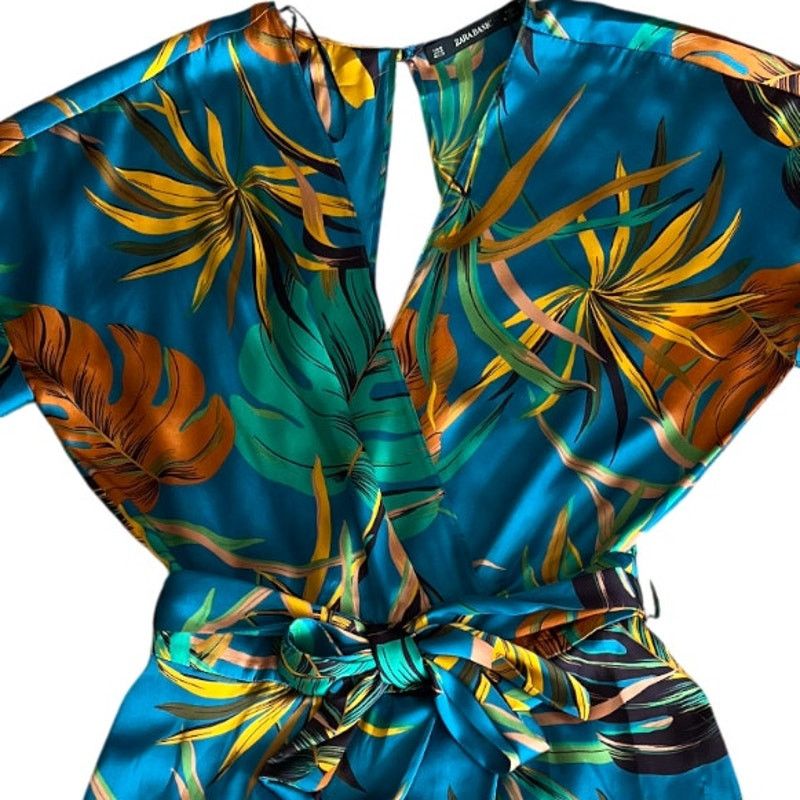 Zara Zara TRF Collection Green Printed Shortsleeve Jumpsuit, M Size 30" / US 8 / IT 44 - 11 Thumbnail