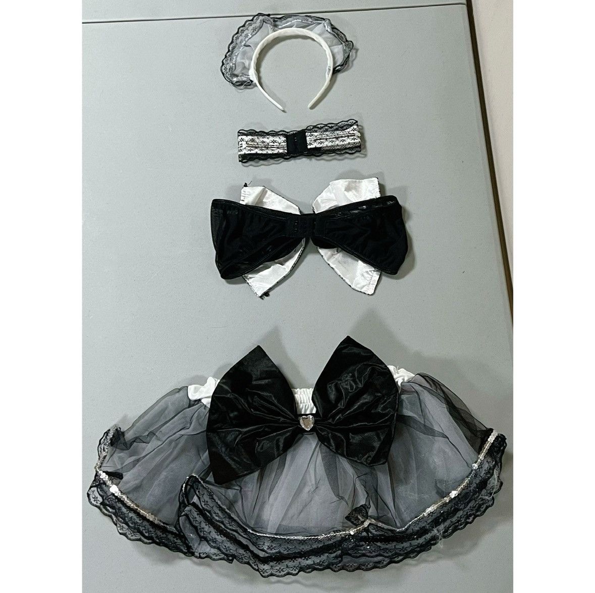 Vintage Black Bow Maid Cosplay Costume Lingerie Outfit Set Size S 🖤 Size ONE SIZE - 7 Thumbnail