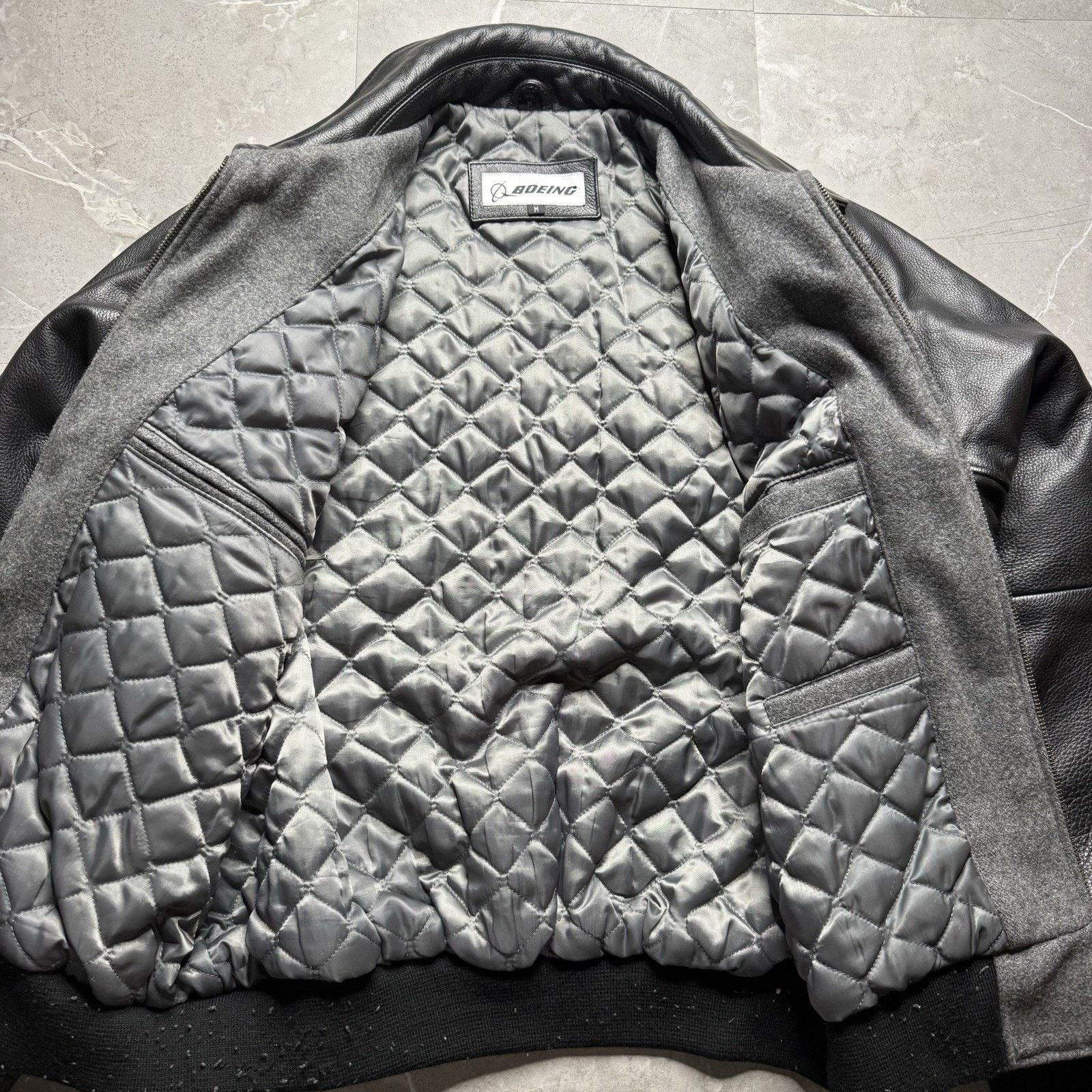 Vintage Boeing Grey Black Leather Wool Varsity Letterman Jacket Size US M / EU 48-50 / 2 - 4 Thumbnail