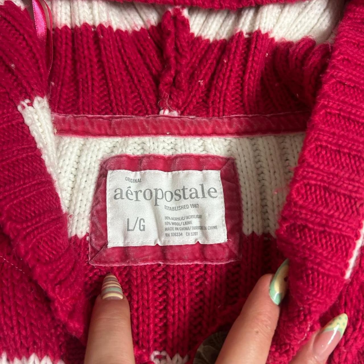 Aeropostale Vintage Aeropostale pink & white striped hooded cardigan Size L / US 10 / IT 46 - 3 Thumbnail