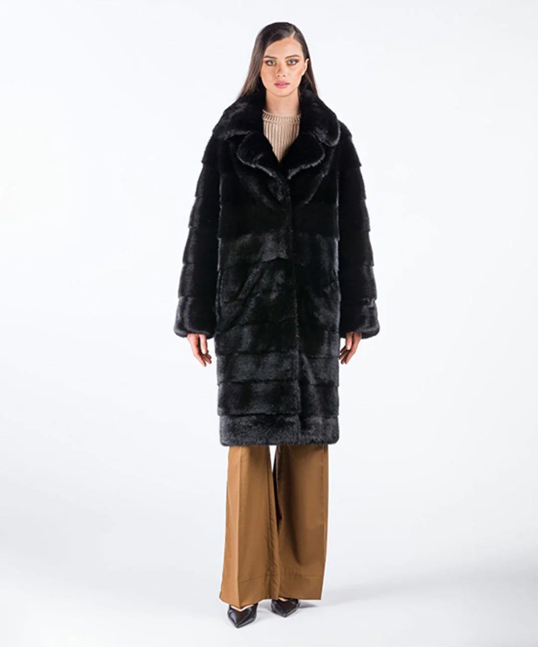 image of Mink Fur Coat Women's Black Midi Mink Coat