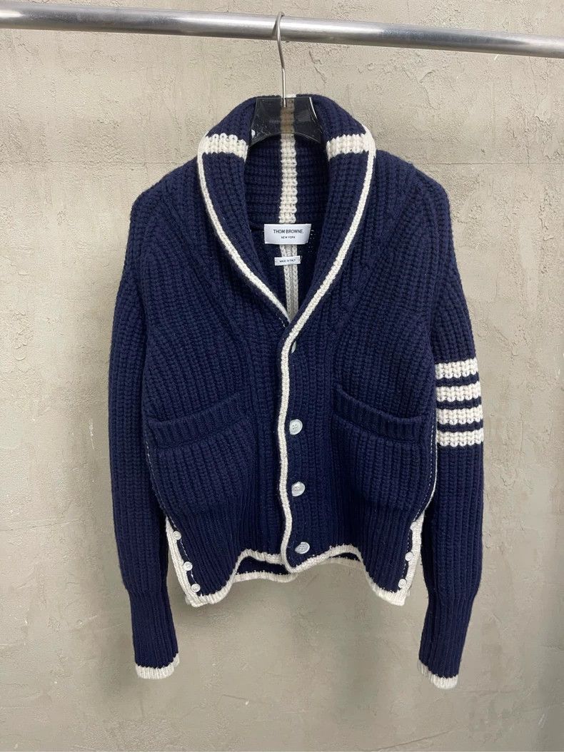 Thom Browne Thom browne Size 00 Dark blue four-stripe wool lapel sweat Size US XXS / EU 40 - 1 Thumbnail