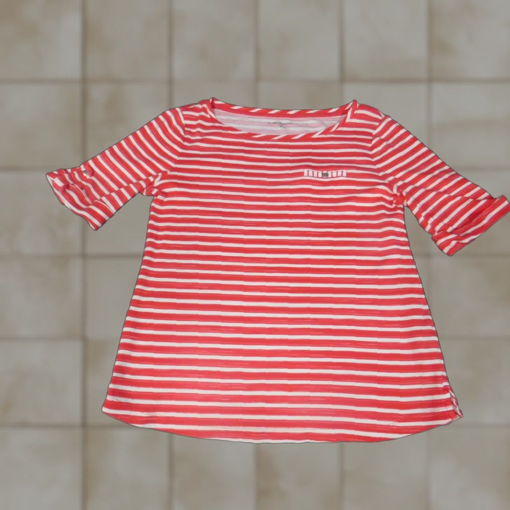 Croft & Barrow Croft & Barrow Blouse Womens M Pink Striped Crew Neck Short Sleeve Pullover Cotton Rayon Casual Regular Stretch Classic Basic Size M / US 6-8 / IT 42-44 - 1 Thumbnail