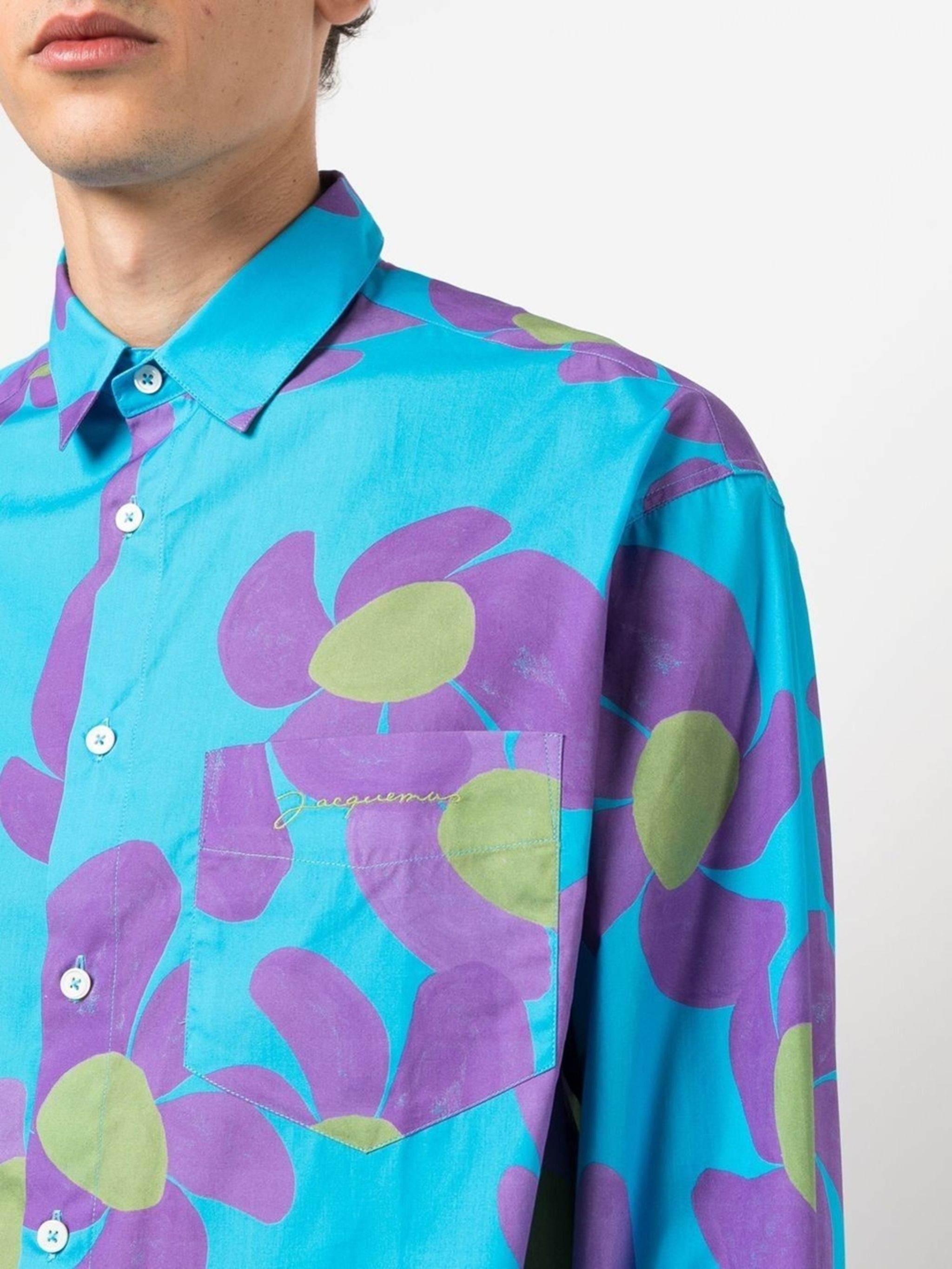 Jacquemus Blue Simon Floral Embroidered Logo Shirt Size US S / EU 44-46 / 1 - 3 Thumbnail