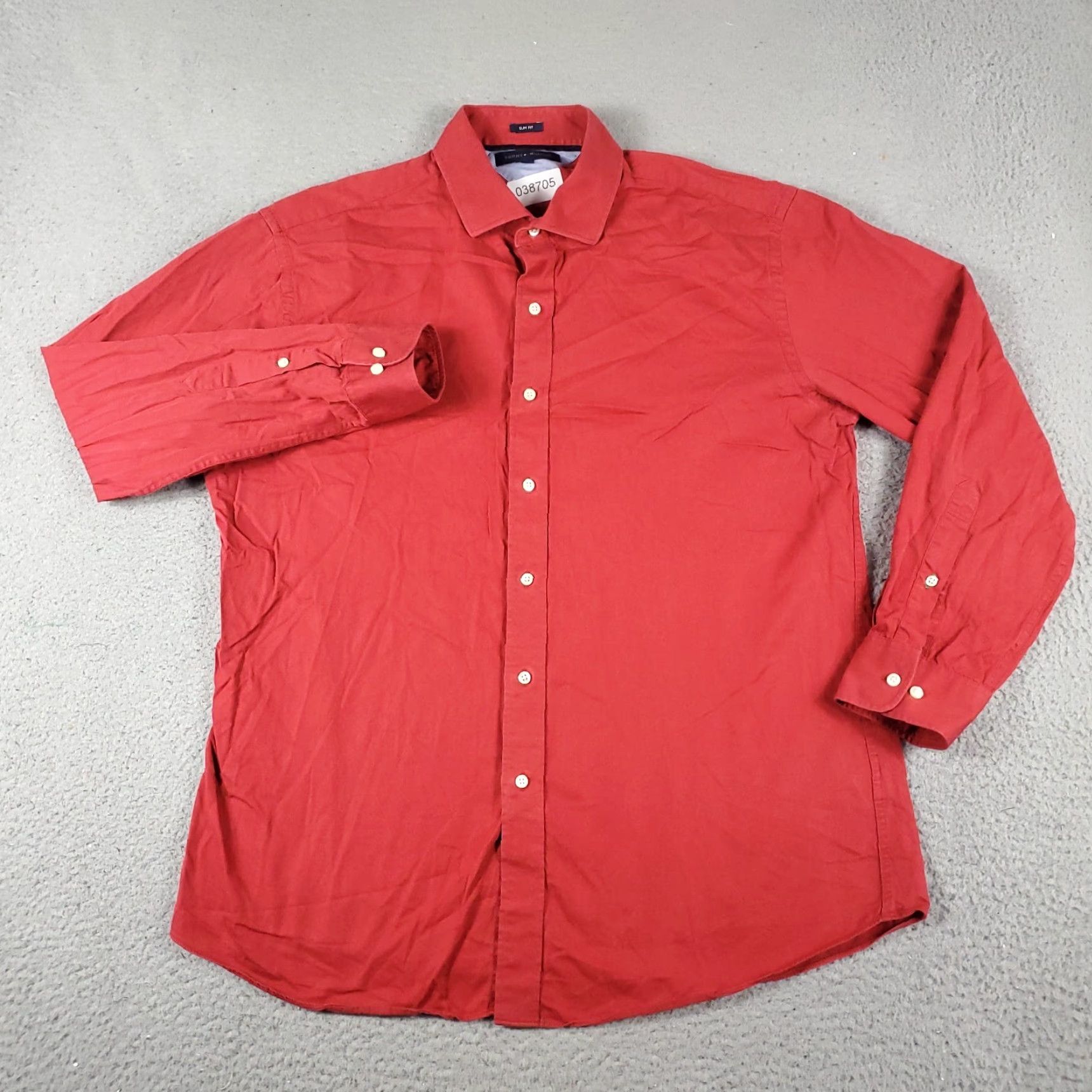 Tommy Hilfiger Tommy Hilfiger Dress Shirt Men 16.5 Red Long Sleeve Button Up Solid Classic Modern Size 42R - 2 Thumbnail