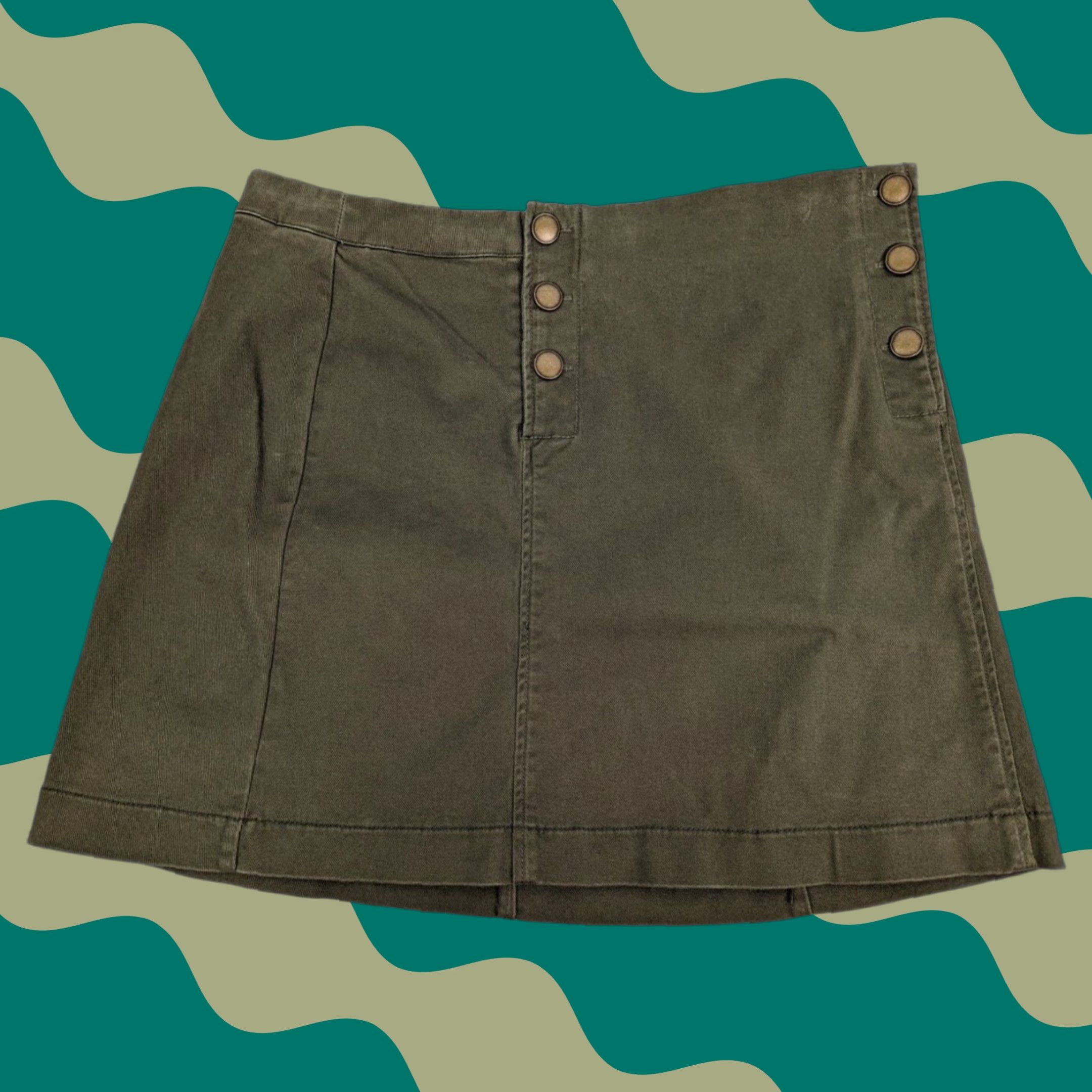 Abercrombie & Fitch Abercrombie & Fitch Skirt Women's 8 Oliver Green Button Outdoor Denim Cotton Blend Casual Bohemian Nature A-Line Short Vintage: No (adjust to rules) Size 30" / US 8 / IT 44 - 1 Thumbnail