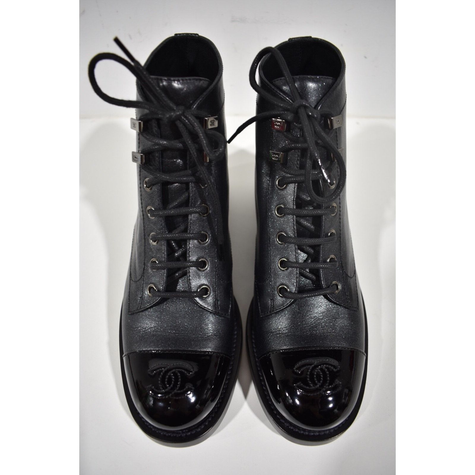 Chanel Chanel 20A Black Calfskin Leather CC Combat Lace Up Tie Size US 9.5 / IT 39.5 - 7 Thumbnail