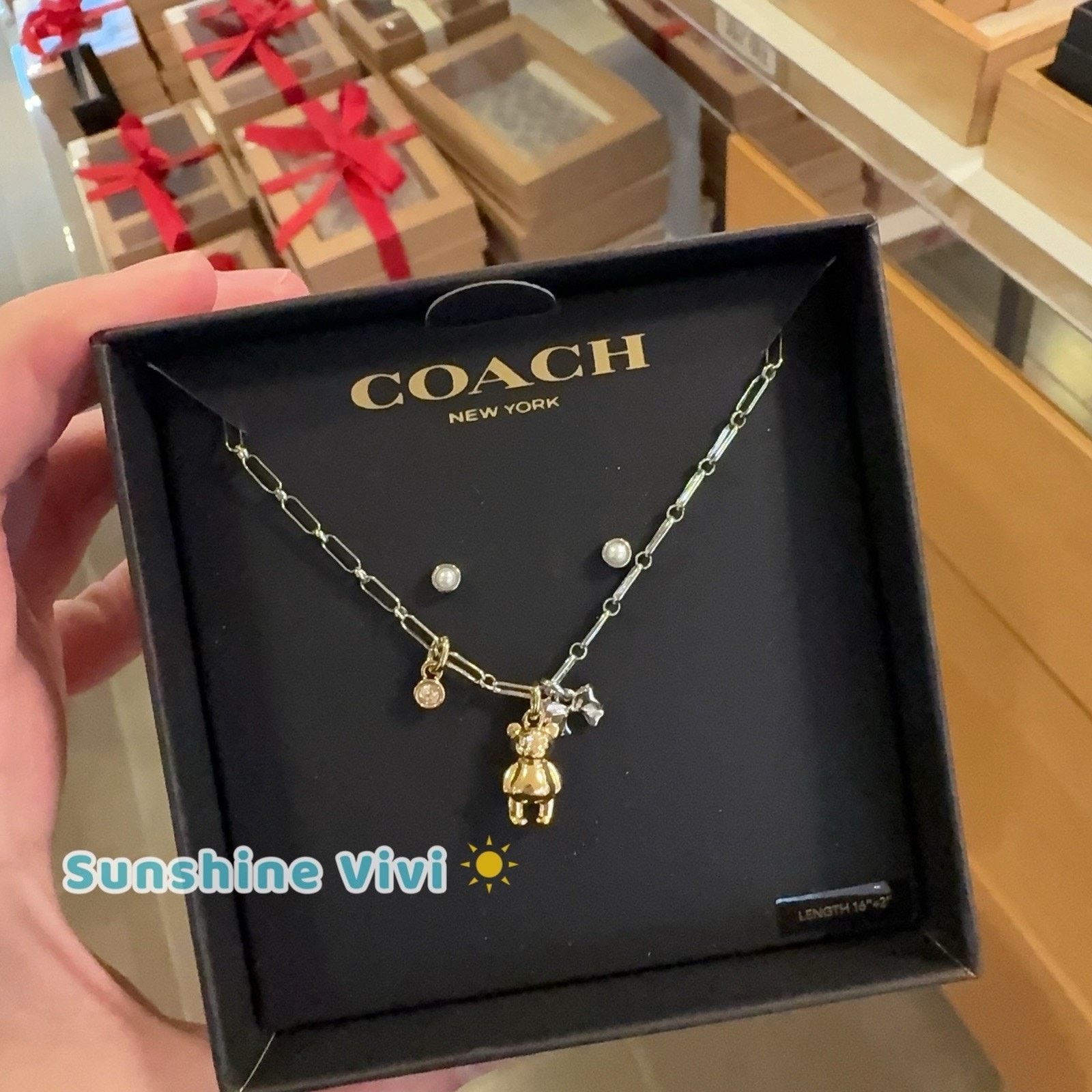 Coach NWT Coach Teddy Bear and Bow Earrings Necklace Set CCU46 Size ONE SIZE - 2 Thumbnail