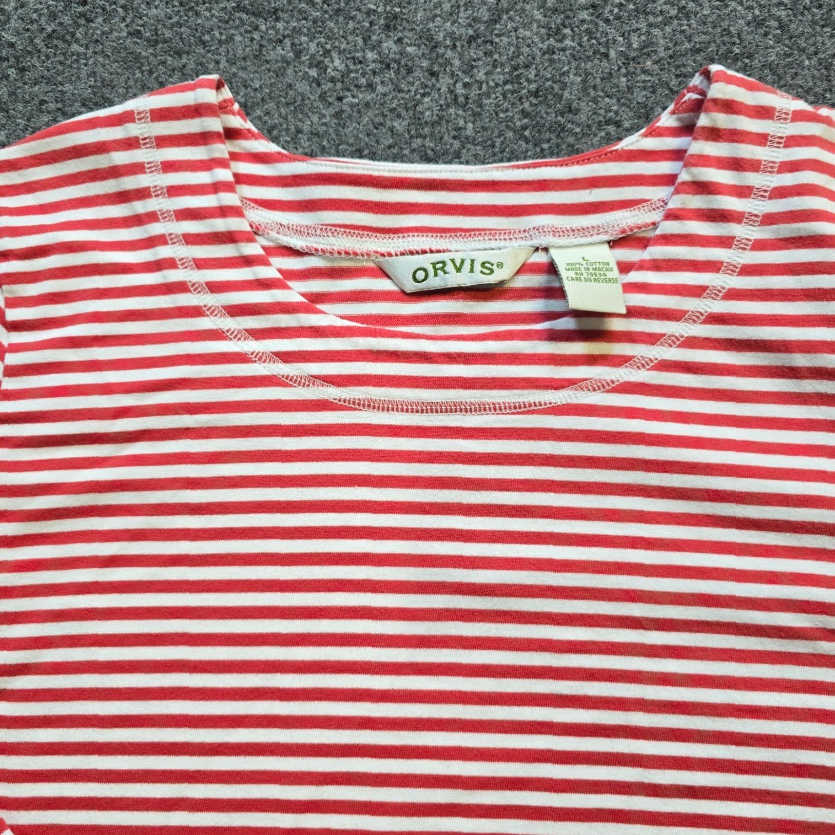 Orvis Orvis Top Women Large Red White Striped Round Neck Nautical Beach Coastal Casual Blouse Size L / US 10 / IT 46 - 2 Thumbnail