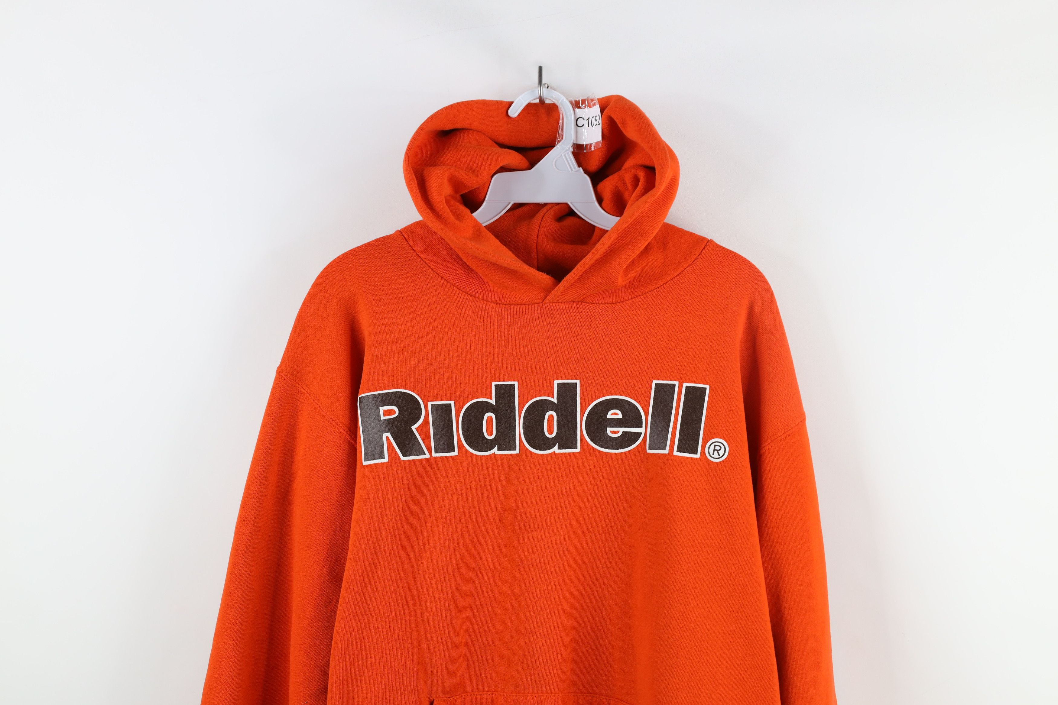 Russell Athletic × Vintage Vintage 90s Russell Athletic Riddell Football Hoodie Orange Size US M / EU 48-50 / 2 - 2 Thumbnail