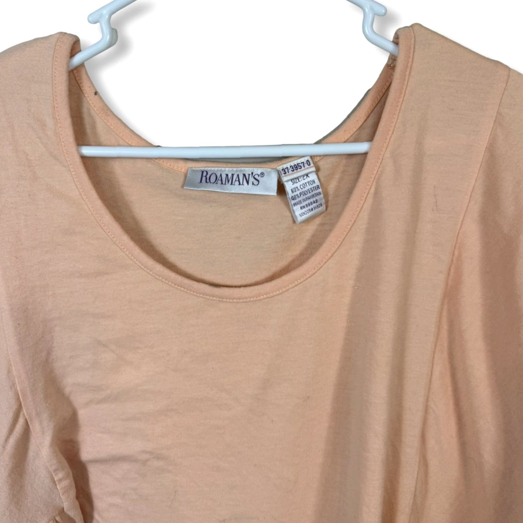 Vintage Roaman’s Women’s Blouse 2X Peach Pink Knit Short Sleeve Pullover Tunic Plus Size Shirt Size XXL / US 16-18 / IT 52-54 - 3 Thumbnail