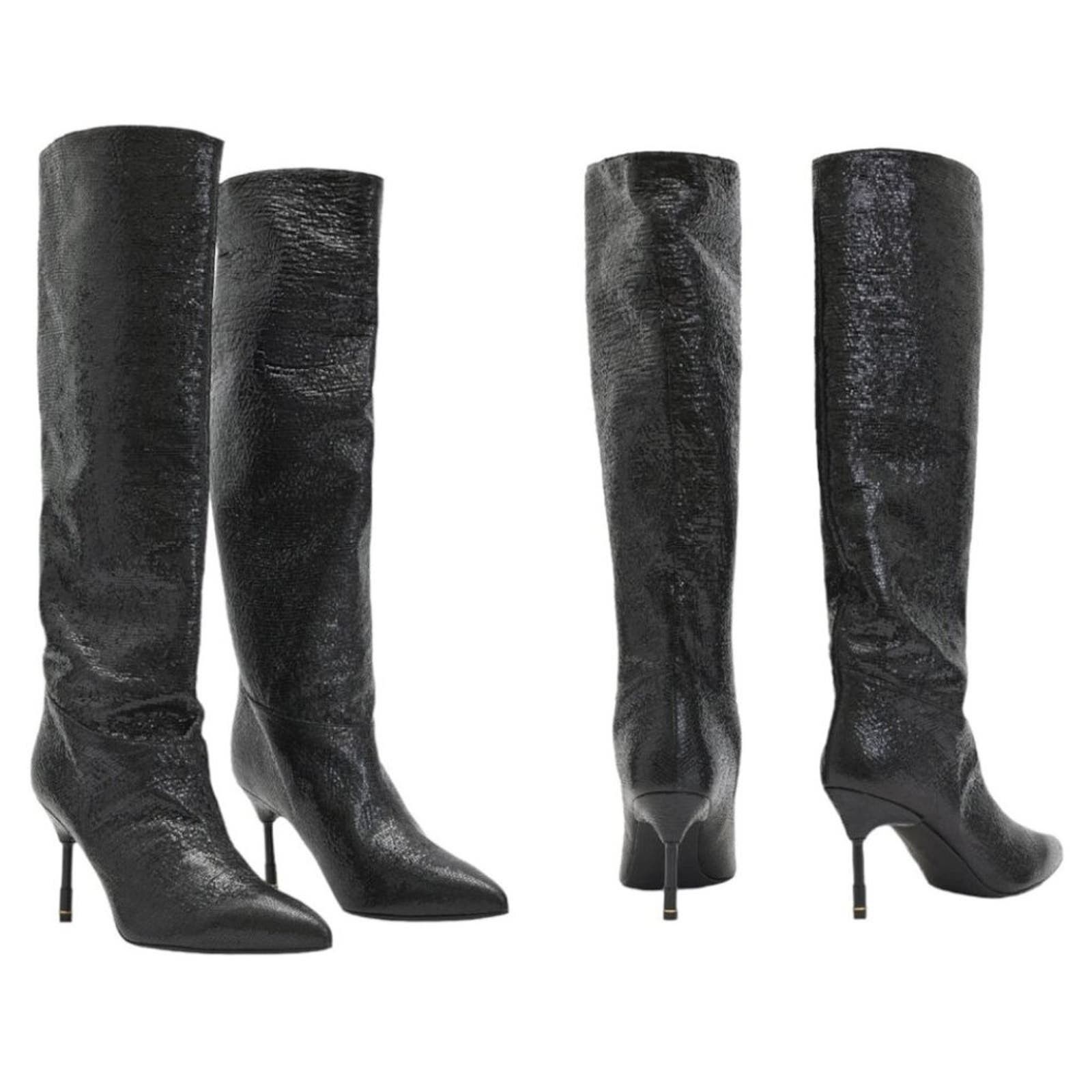 image of Allsaints Nori Knee High Boot Metallic Size 7 NWT $429 Msrp in Black, Women's