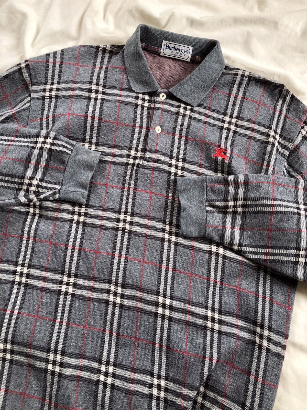 Burberry × Vintage BURBERRYS Nova Check Plaid Longsleeve Polo Size US L / EU 52-54 / 3 - 4 Thumbnail