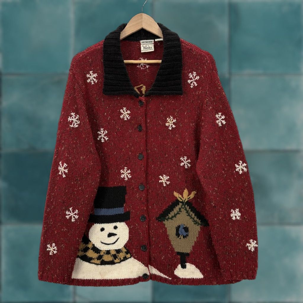 Vintage C.J. Banks Cardigan Sweater Womens 2X Red Chunky Knit Hand Embroidered Snowman Size XXL / US 16-18 / IT 52-54 - 1 Thumbnail