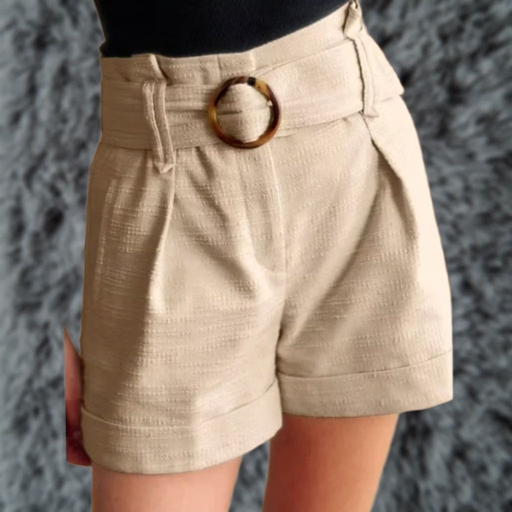 Vintage Sezane Design Rome Beige Woven Belted Cuff Shorts High-rise Size 28" / US 6 / IT 42 - 1 Thumbnail