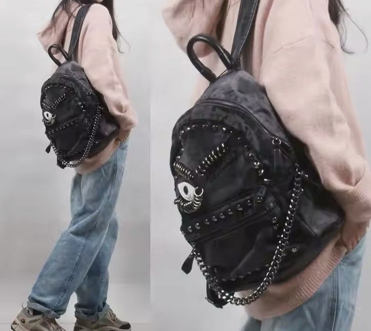 Other Steampunk Denim Backpack Large Capacity Rivet Size ONE SIZE - 7 Thumbnail