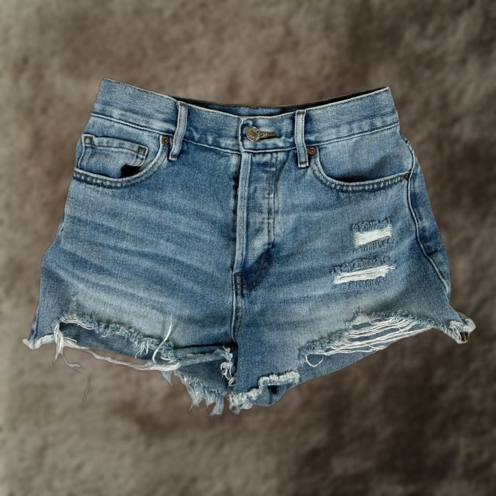 Pacsun VINTAGE PacSun Womens Denim Shorts 25 Blue High Rise Distressed Cutoff Frayed Size 42" / US 20 - 1 Thumbnail