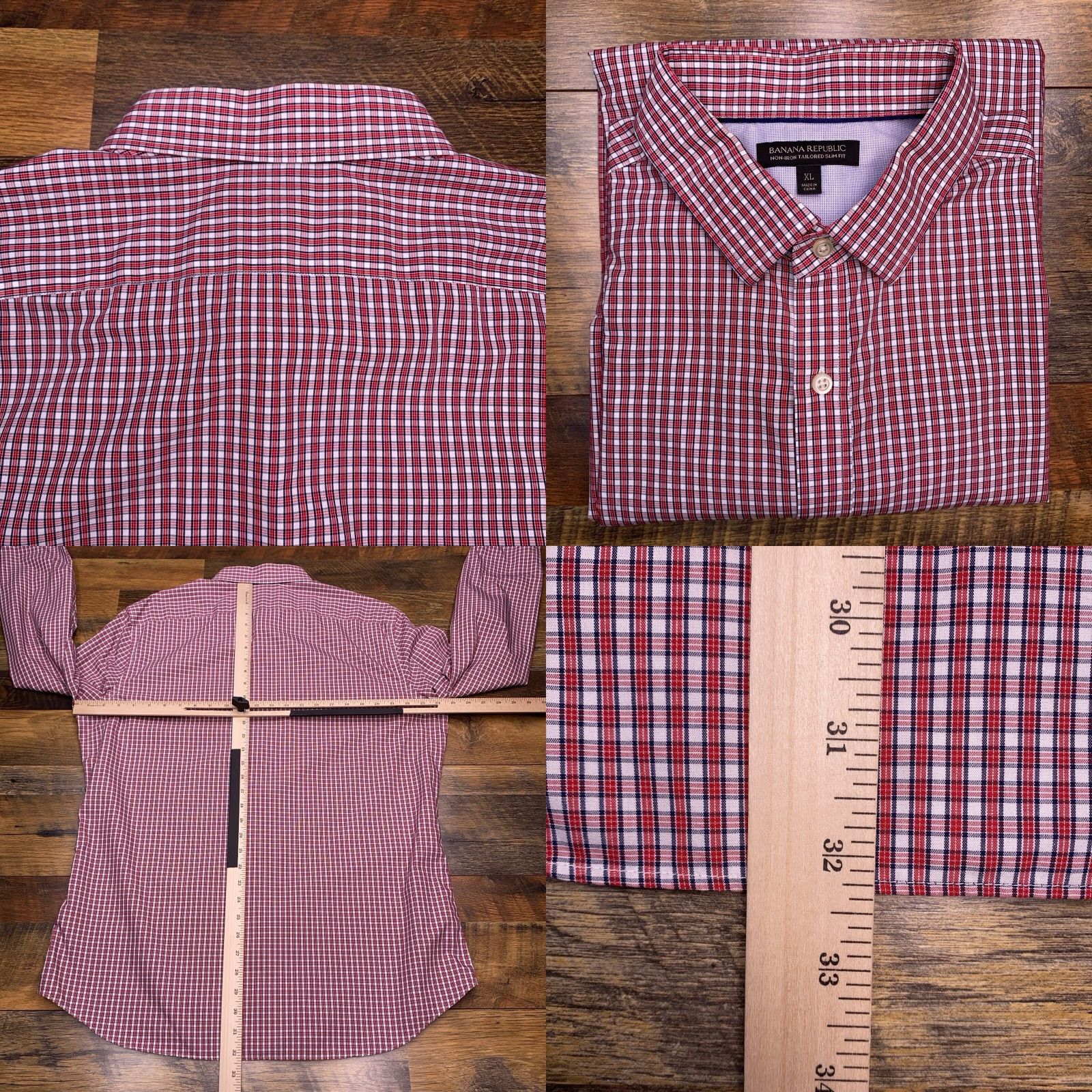 Banana Republic Banana Republic Non Iron Slim Fit Shirt Mens XL Red Plaid Button Up Shirt Size US XL / EU 56 / 4 - 8 Thumbnail