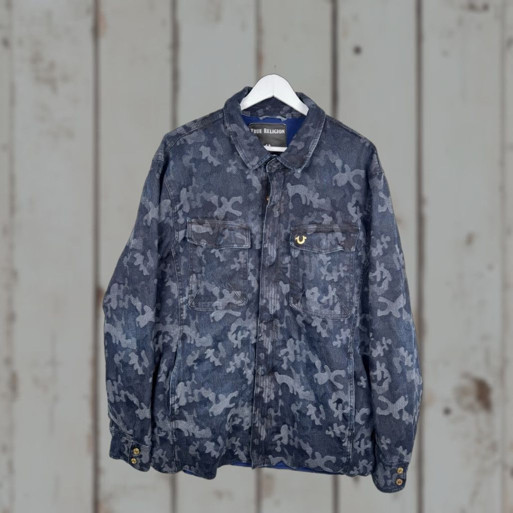 TRUE RELIGION Men's Jacquard Indigo Camo Print Field Jacket XL